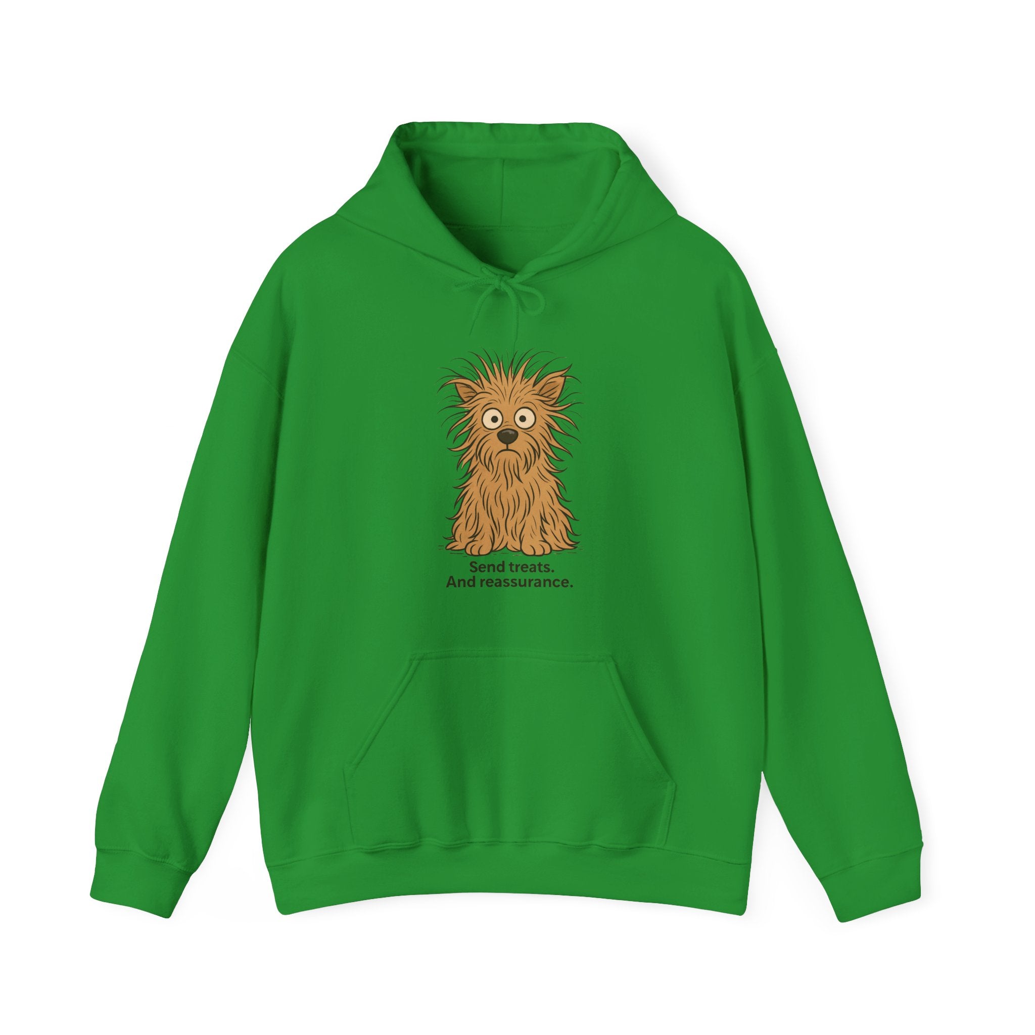 Hoodie — Cute Fluffy Dog "Send Treats and Reassurance" Graphic