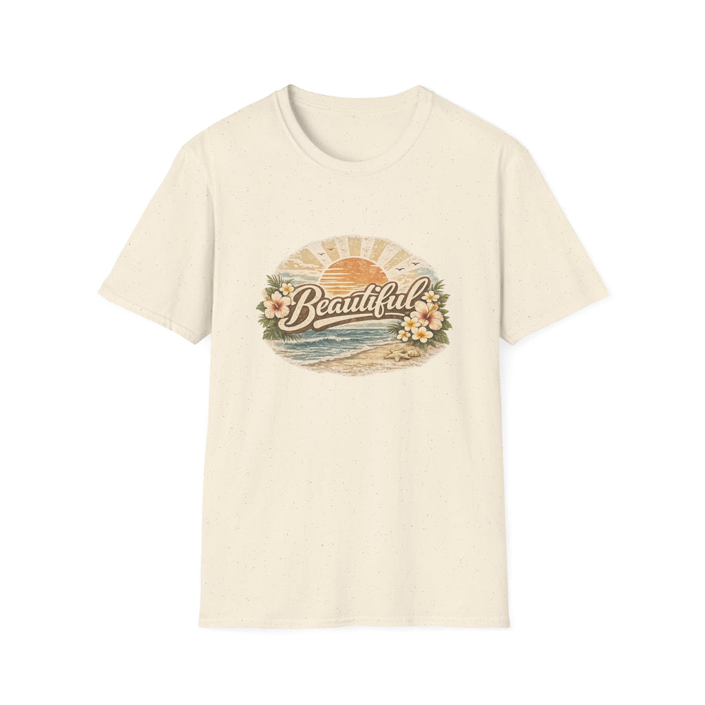 T-Shirt — 'Beautiful' Retro Beach Sunset Floral Graphic Tee