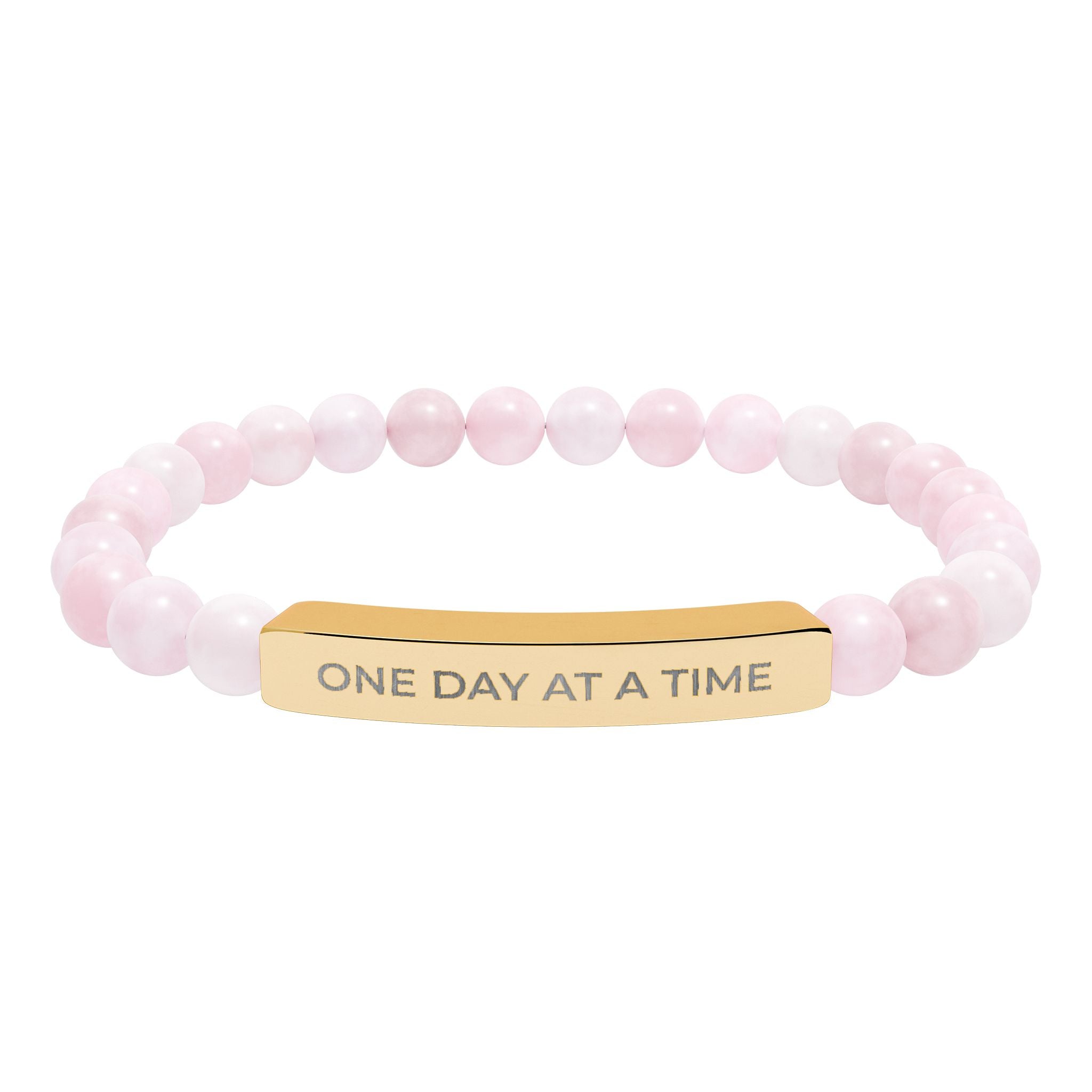 Engraved Natural Stone Stretch Bracelet — "One Day at a Time" Bar