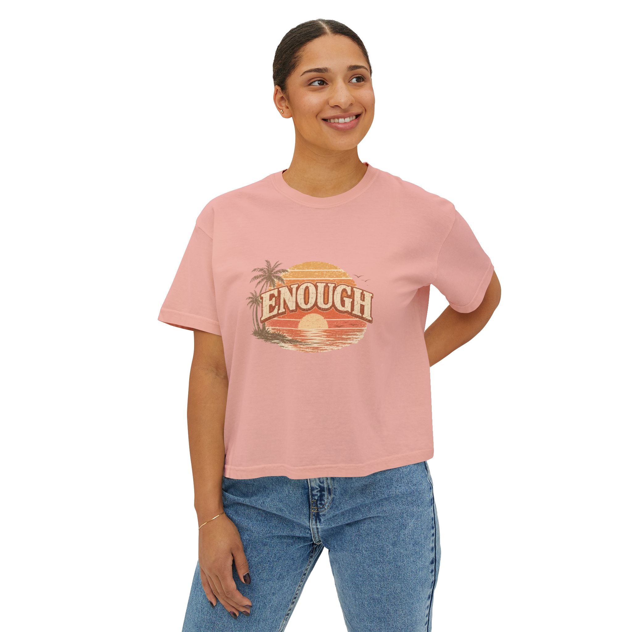 Enough Vintage Sunset Tee — Women's Boxy Graphic Top