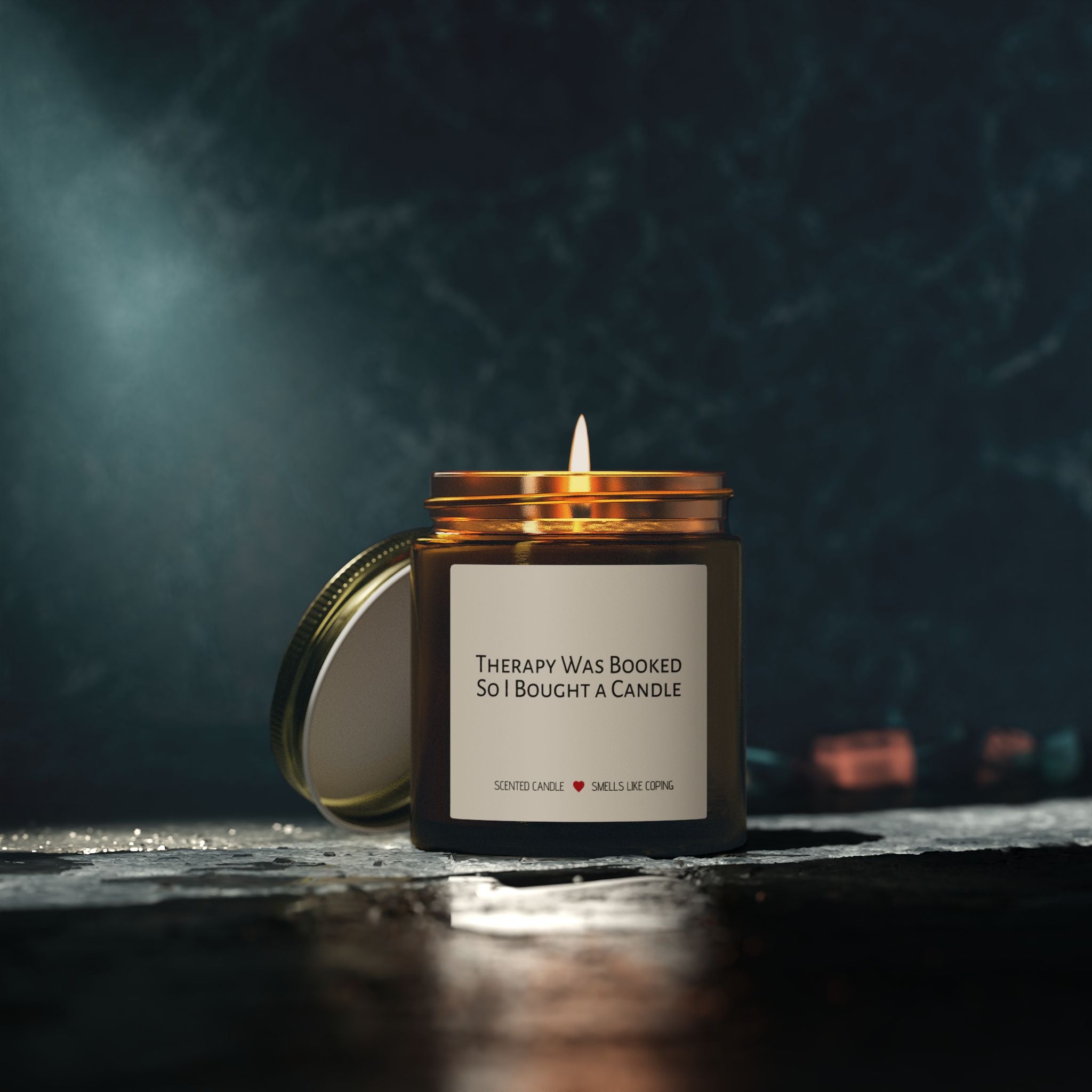 Humorous Scented Candle — "Therapy Was Booked, So I Bought a Candle" (Coconut Apricot Wax, 4oz & 9oz)