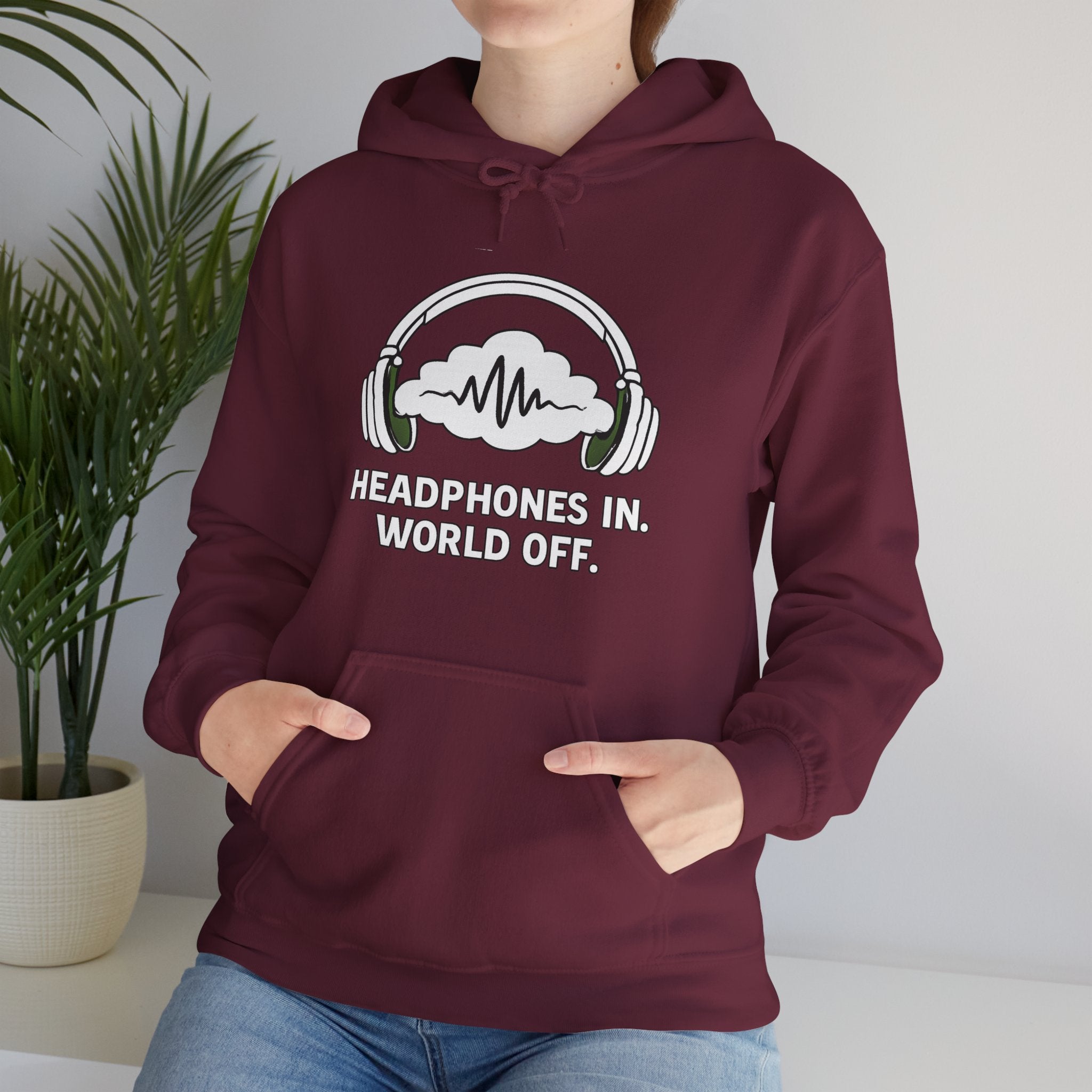 Headphones In World Off Hoodie — Music Lover Graphic Pullover