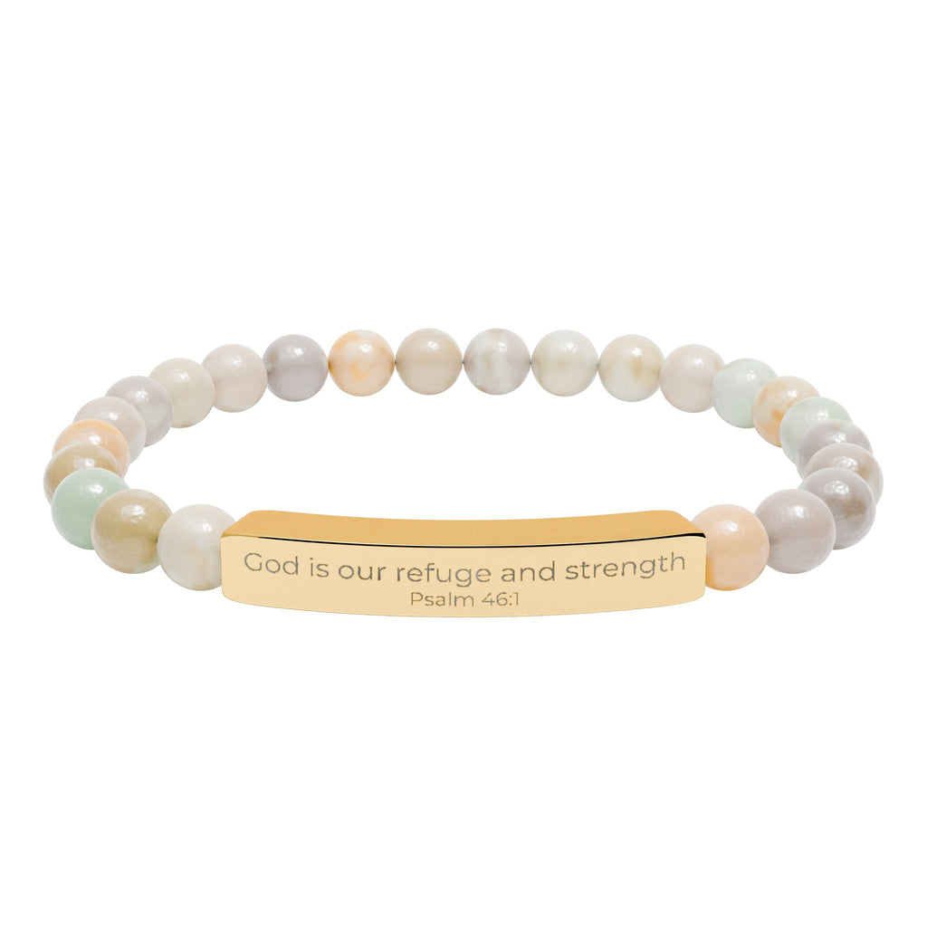 God is our refuge and strength - Natural Stone Bar Bracelet