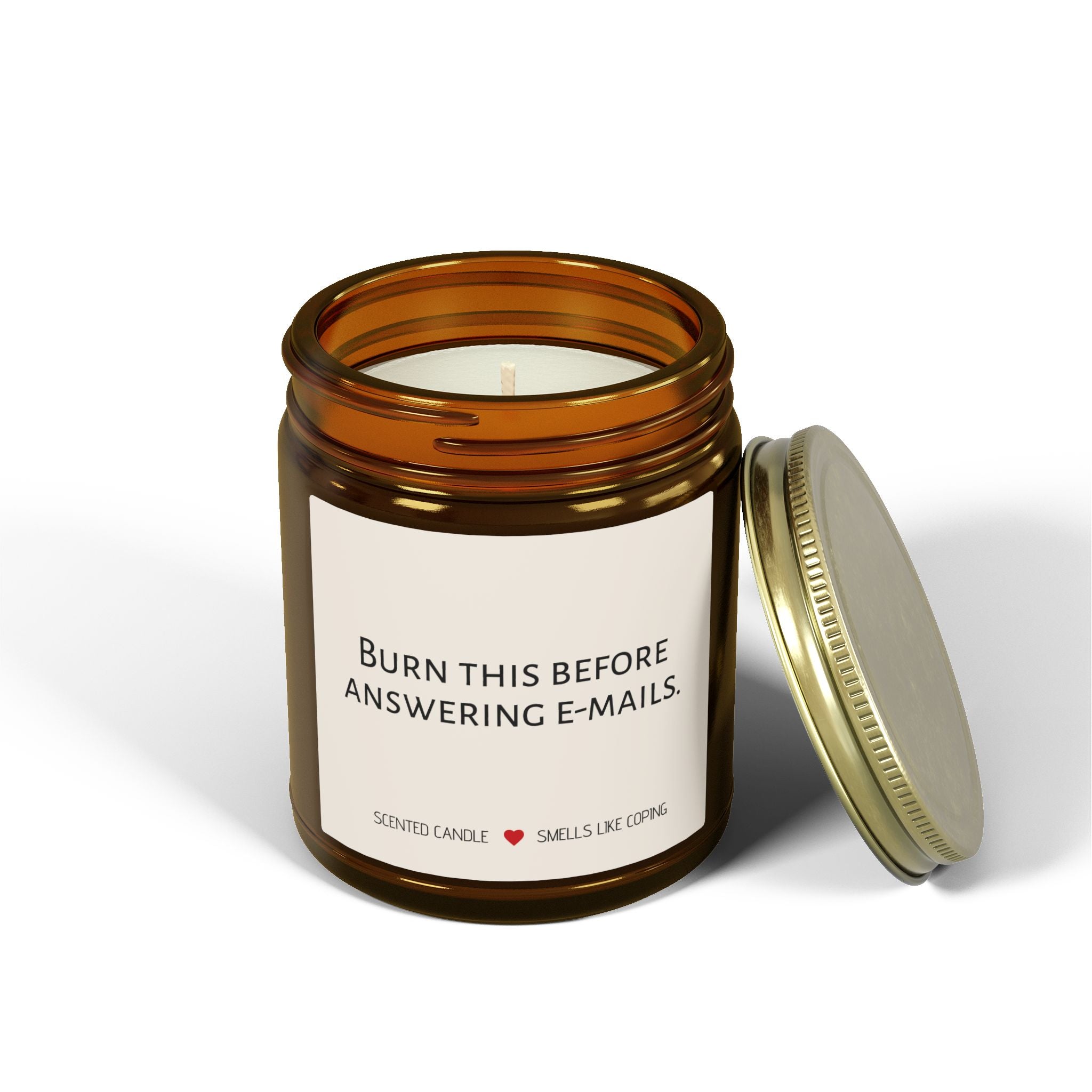 Humorous Scented Candle — "Burn This Before Answering Emails" (Coconut Apricot Wax, 4oz & 9oz)