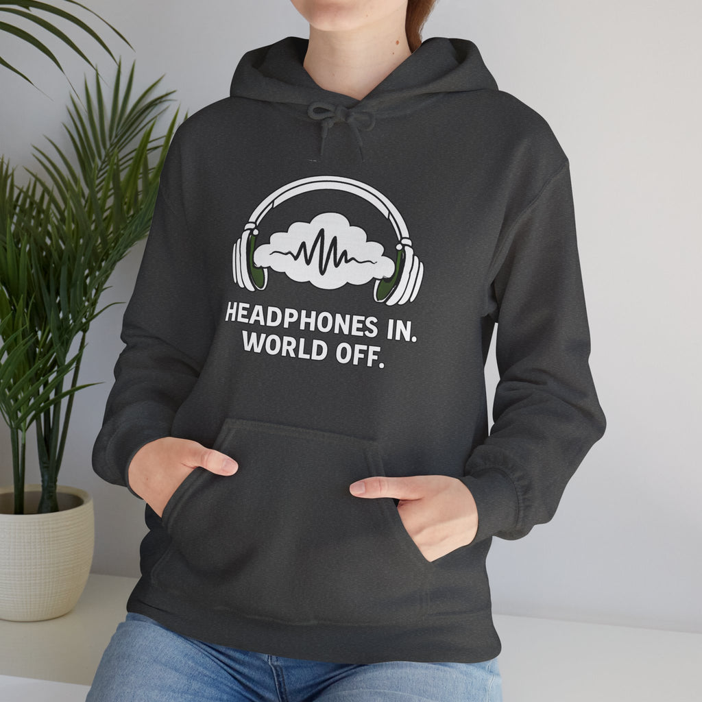 Headphones In World Off Hoodie — Music Lover Graphic Pullover