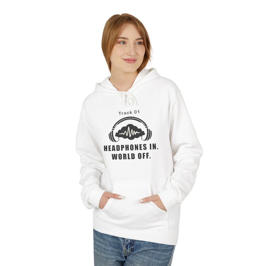 Headphones In World Off Hoodie — Music Lover Graphic Fleece Hoodie