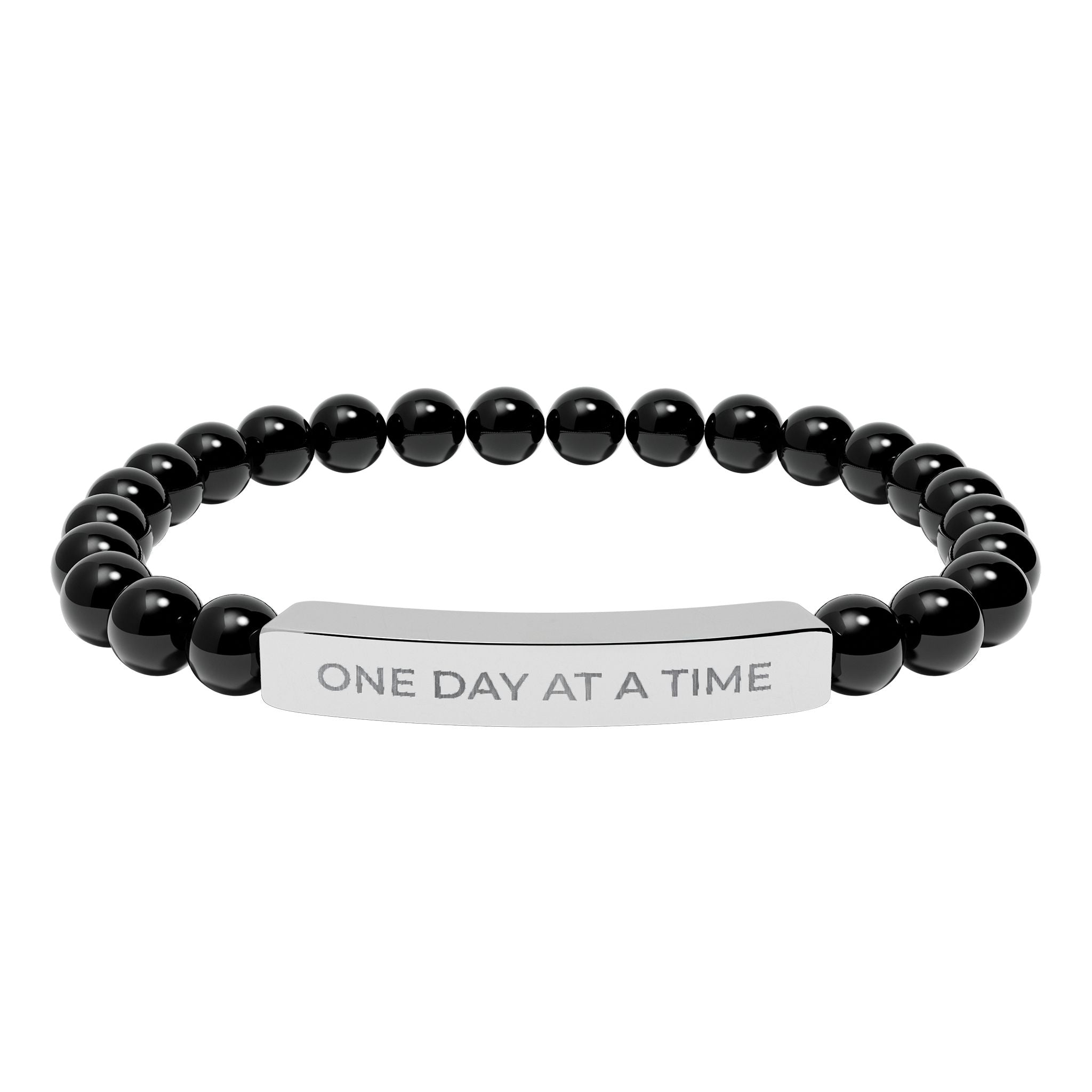 Engraved Natural Stone Stretch Bracelet — "One Day at a Time" Bar