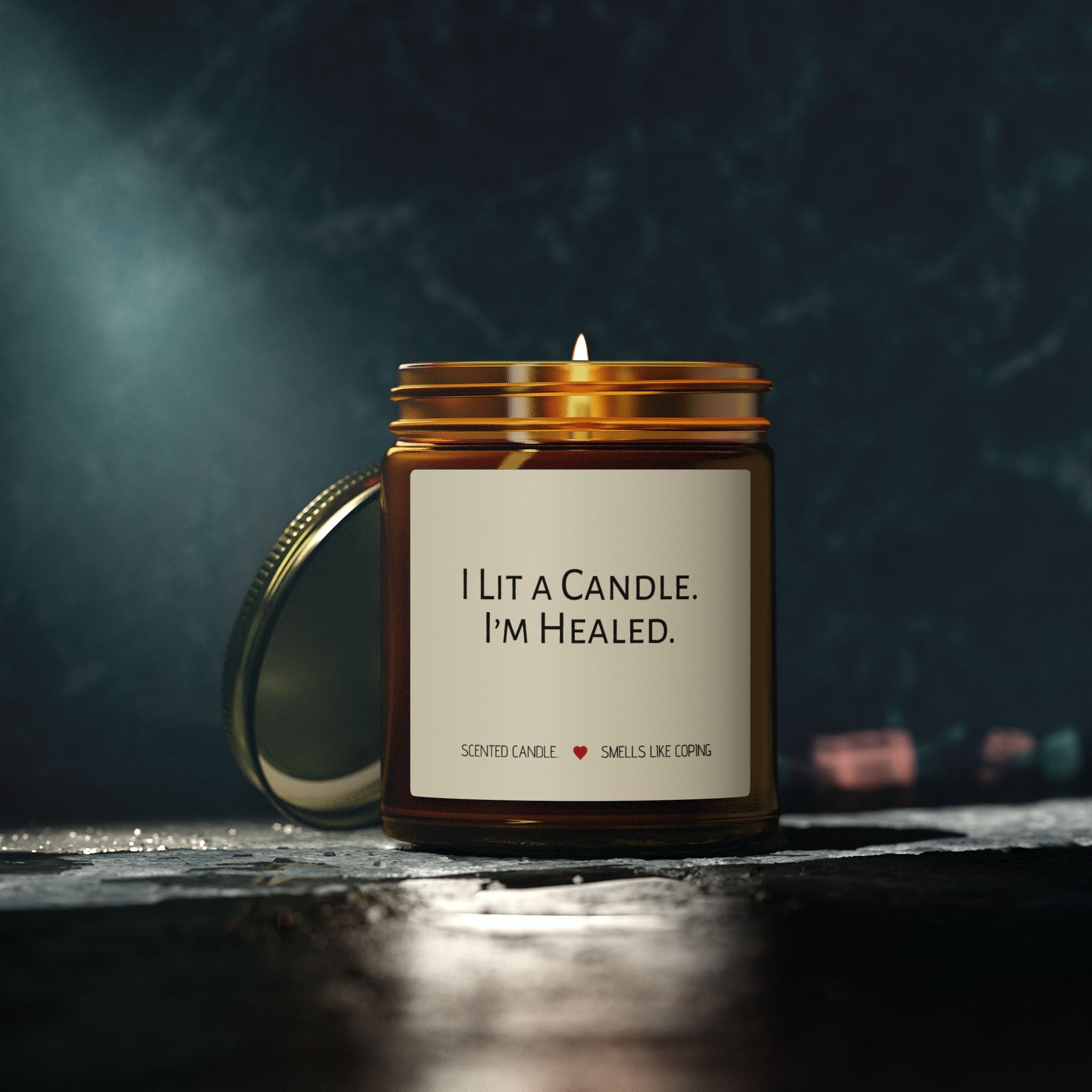 Humorous Scented Soy Candle — Coconut Apricot Soy Jar (“I Lit a Candle. I’m Healed.”)