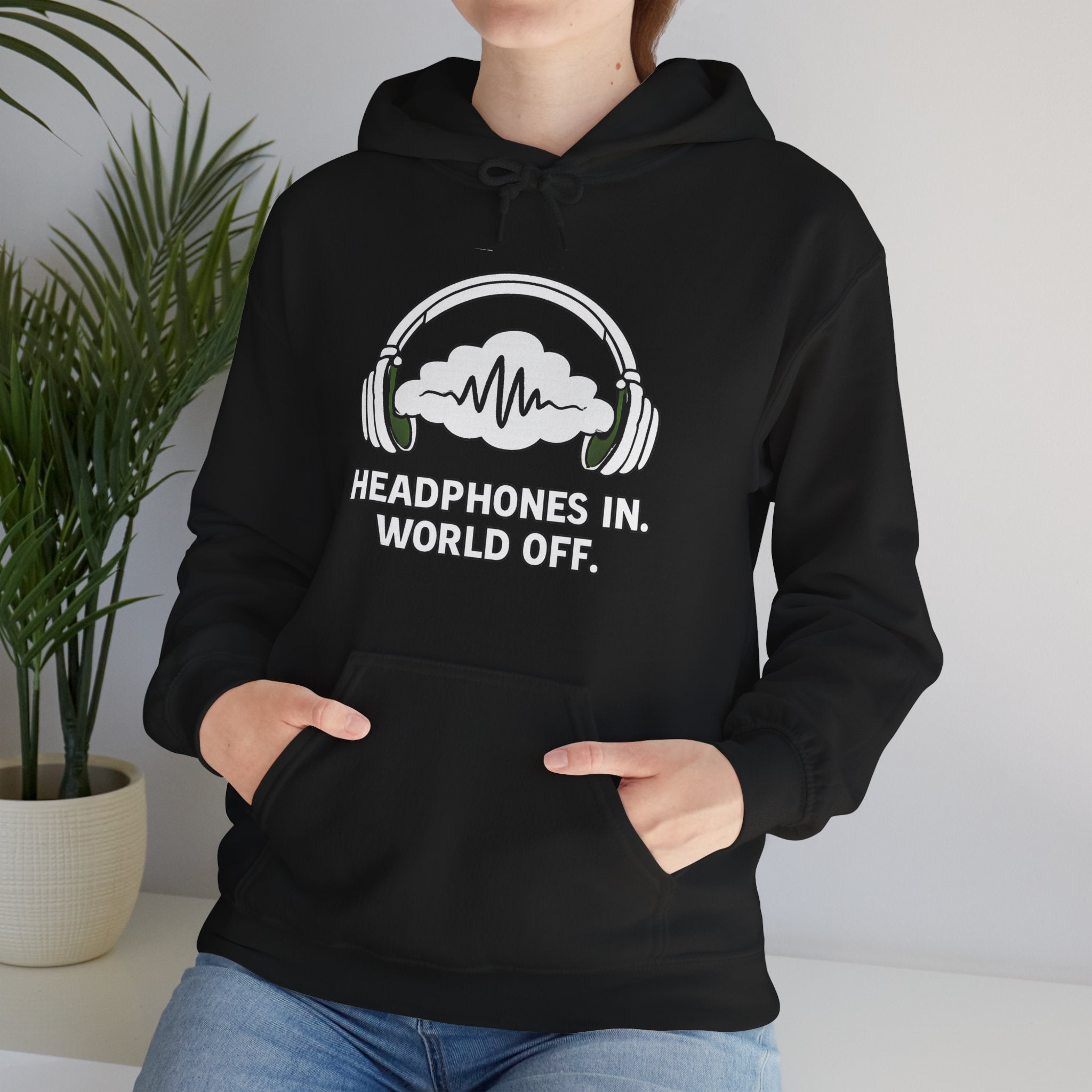 Headphones In World Off Hoodie — Music Lover Graphic Pullover