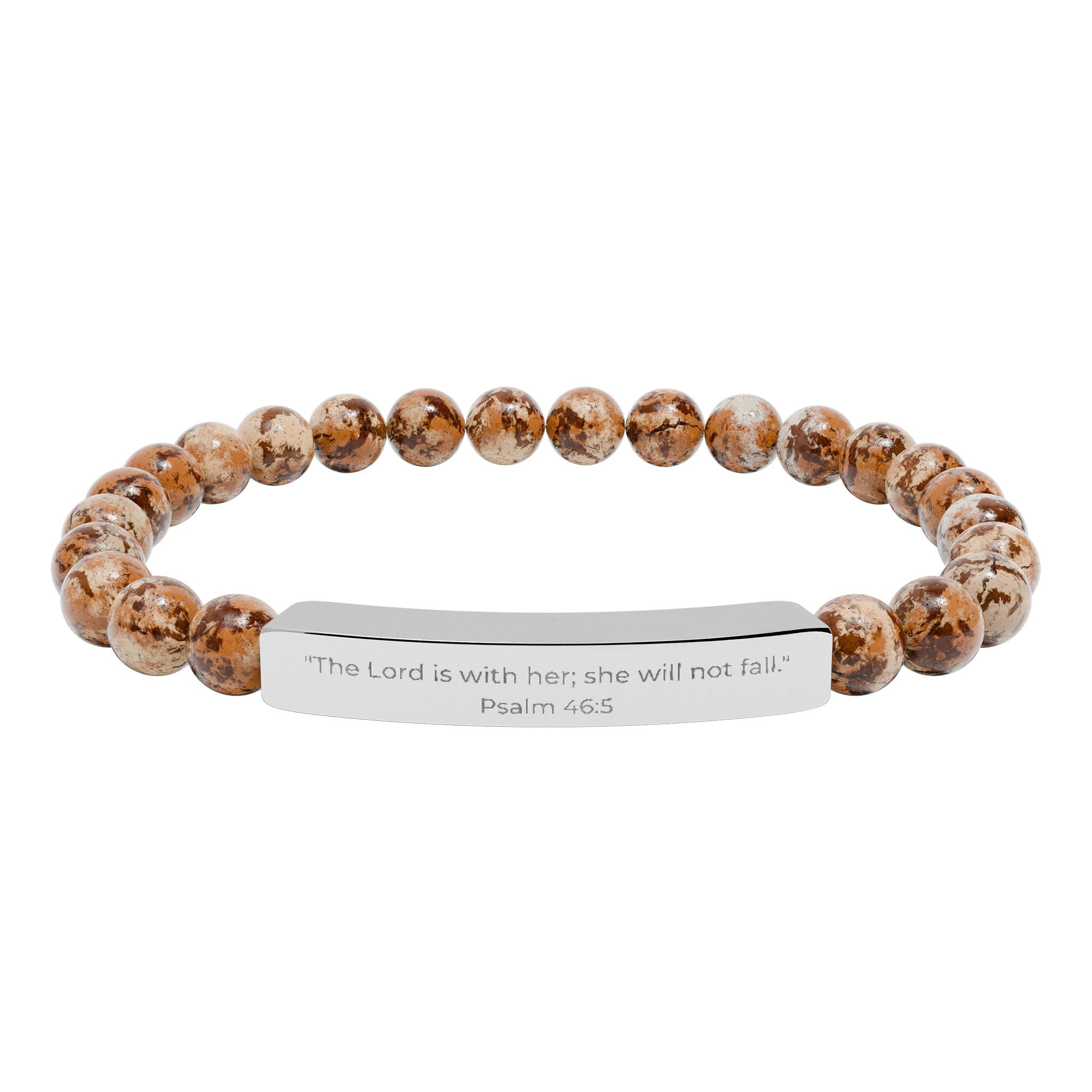 The Lord Is Within Her; She Will Not Fall – Natural Stone Bar Bracelet