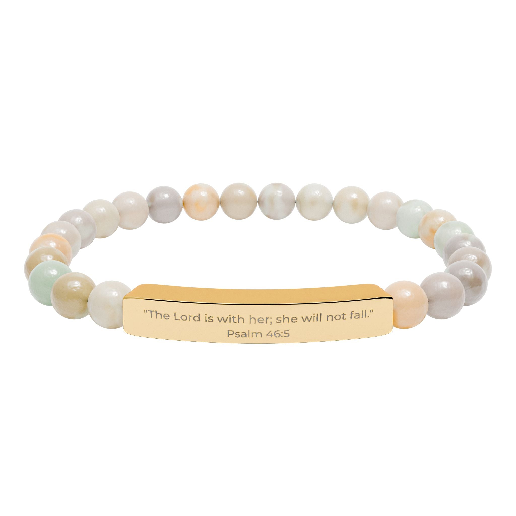 The Lord Is Within Her; She Will Not Fall – Natural Stone Bar Bracelet