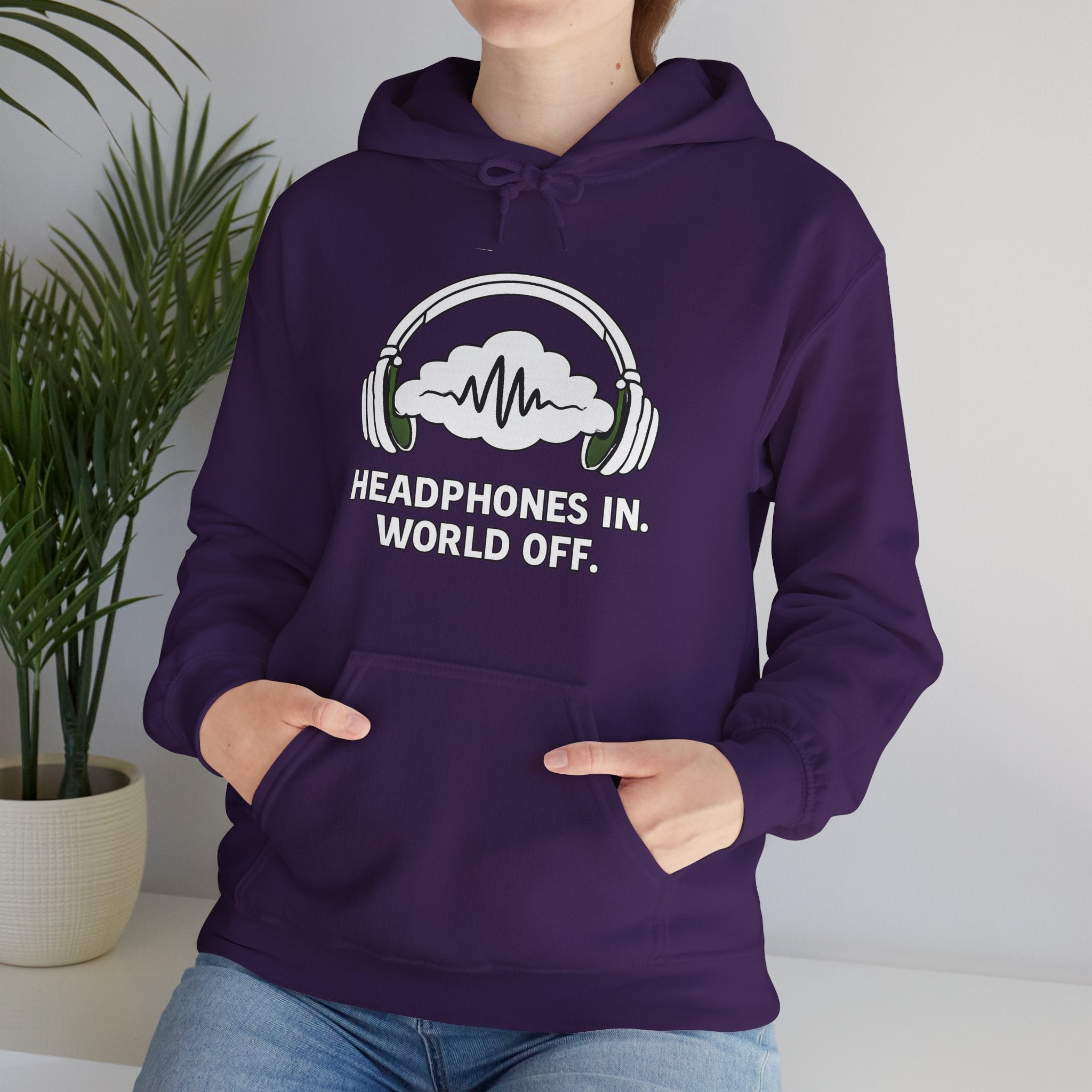 Headphones In World Off Hoodie — Music Lover Graphic Pullover