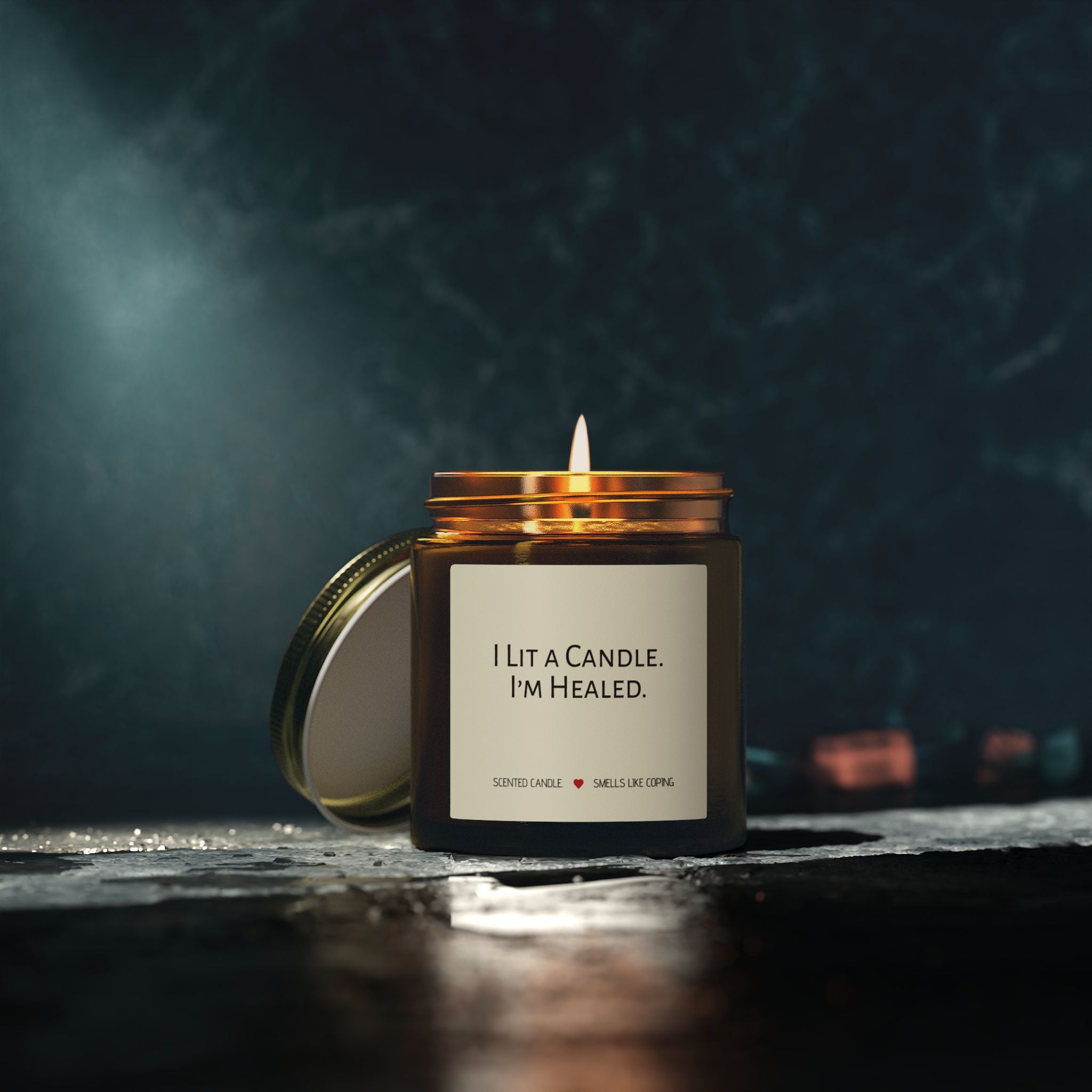 Humorous Scented Soy Candle — Coconut Apricot Soy Jar (“I Lit a Candle. I’m Healed.”)