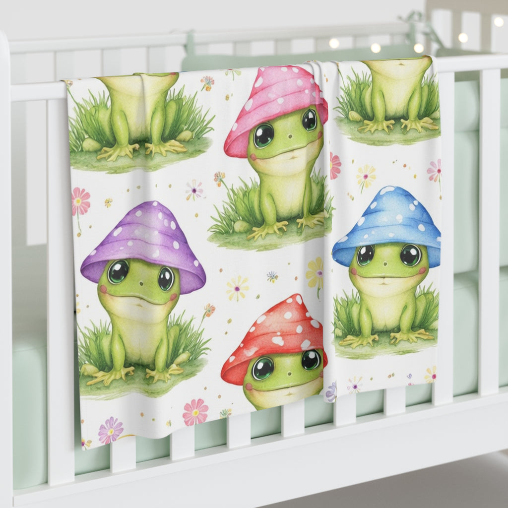 Cute Frog Mushroom Baby Swaddle Blanket — Soft Newborn Wrap for Baby Shower & Nursery