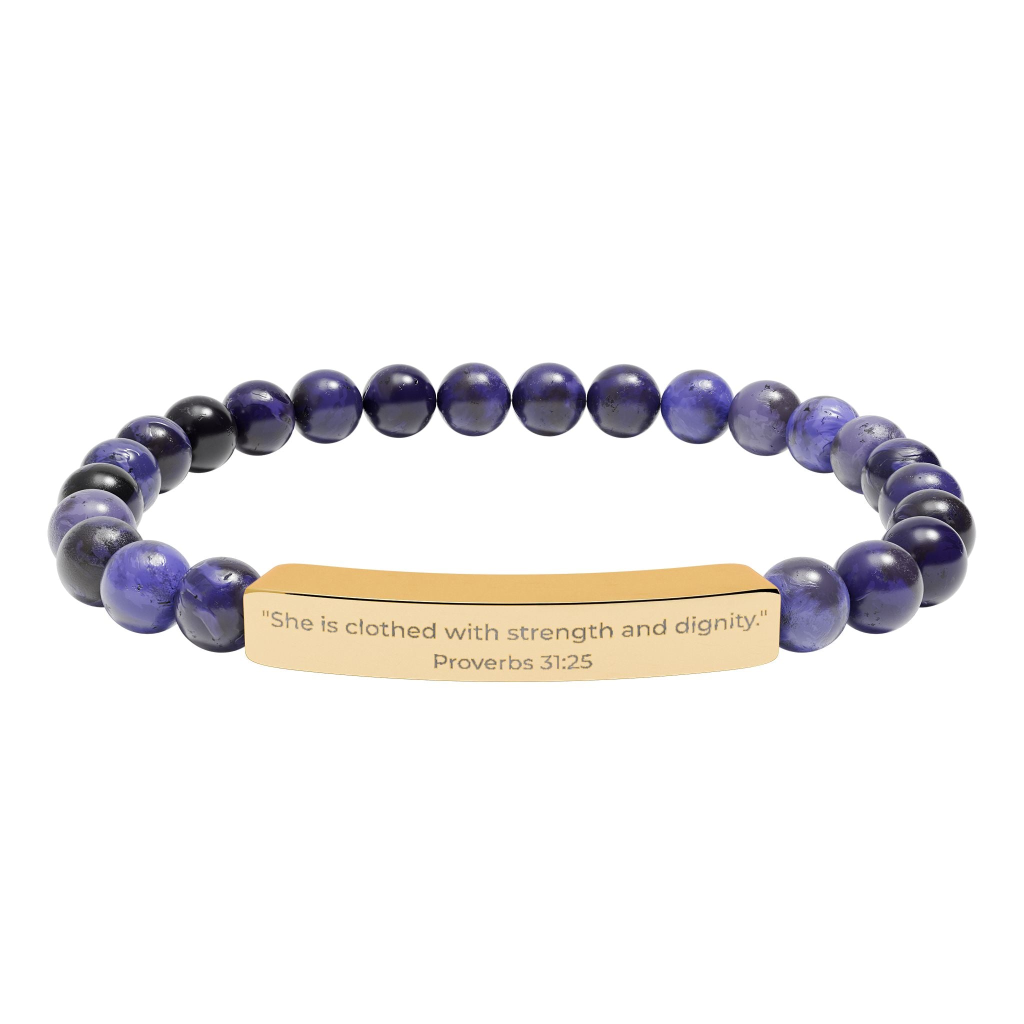 She Is Clothed With Strength and Dignity – Natural Stone Bar Bracelet