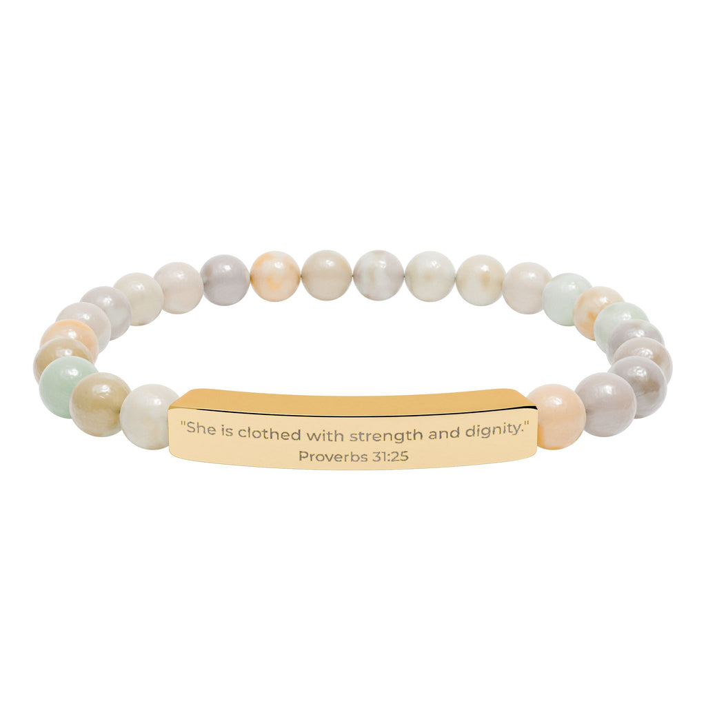 She Is Clothed With Strength and Dignity – Natural Stone Bar Bracelet