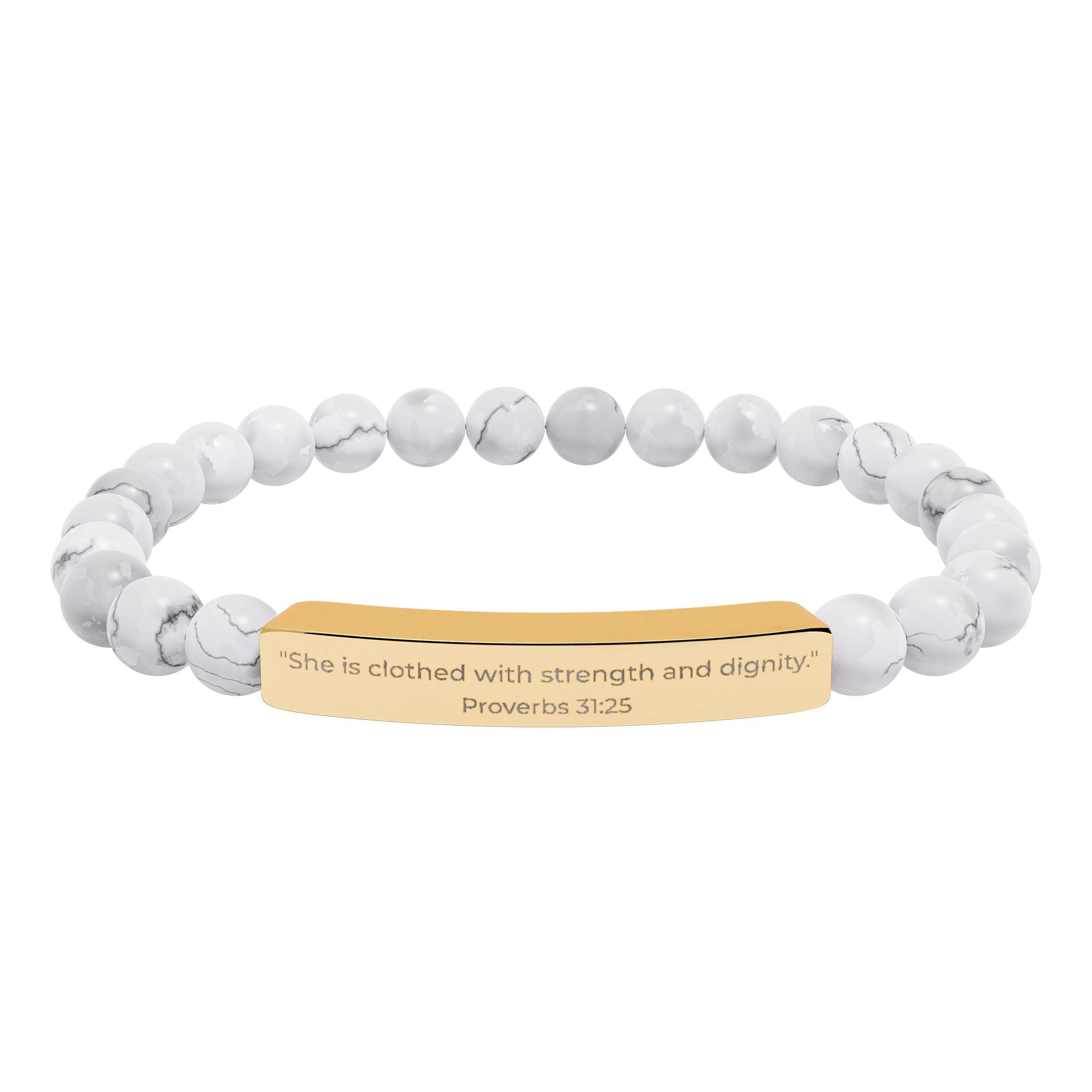 She Is Clothed With Strength and Dignity – Natural Stone Bar Bracelet