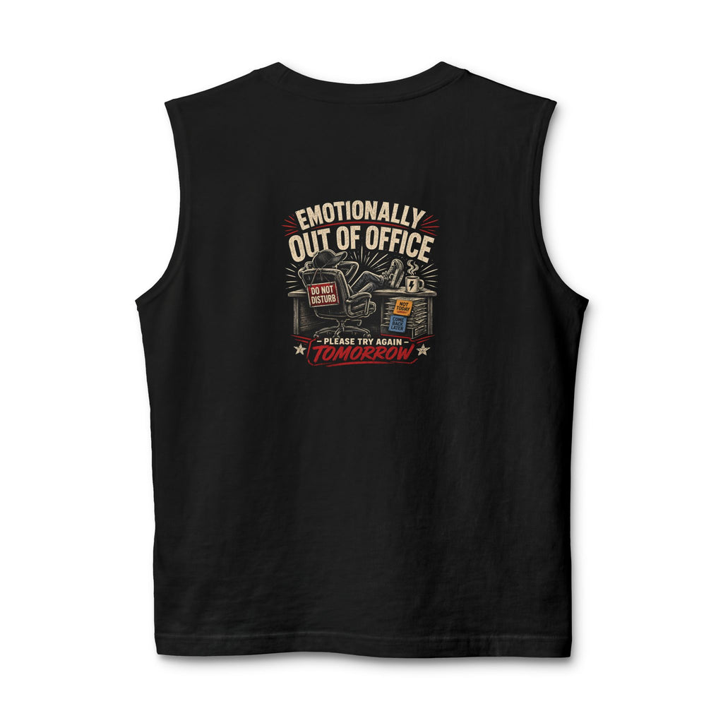 Muscle Tank — "Emotionally Out of Office" Funny Retro Coffee & Couch Graphic