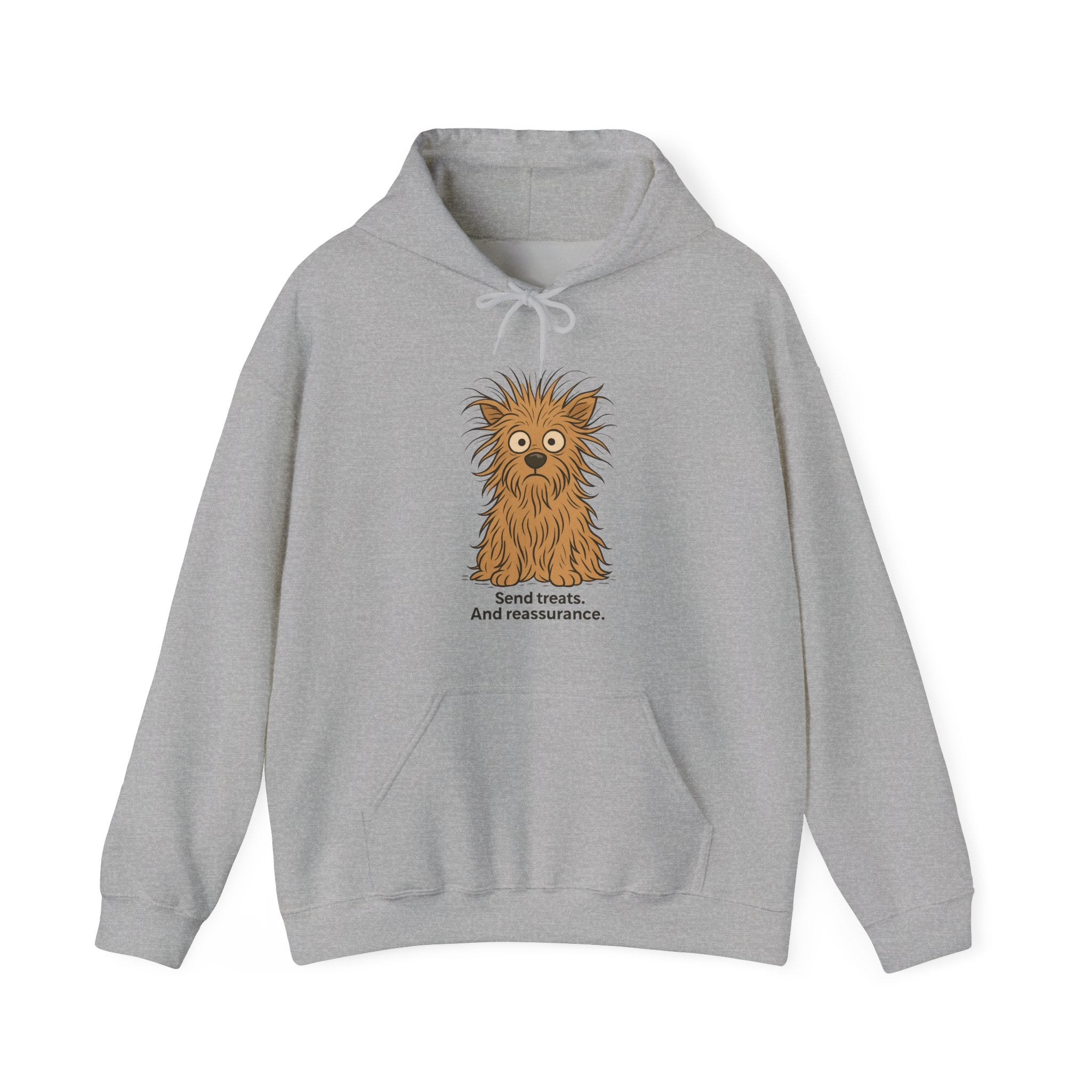 Hoodie — Cute Fluffy Dog "Send Treats and Reassurance" Graphic