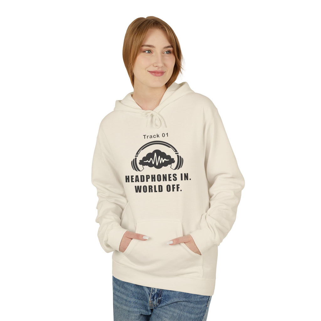 Headphones In World Off Hoodie — Music Lover Graphic Fleece Hoodie