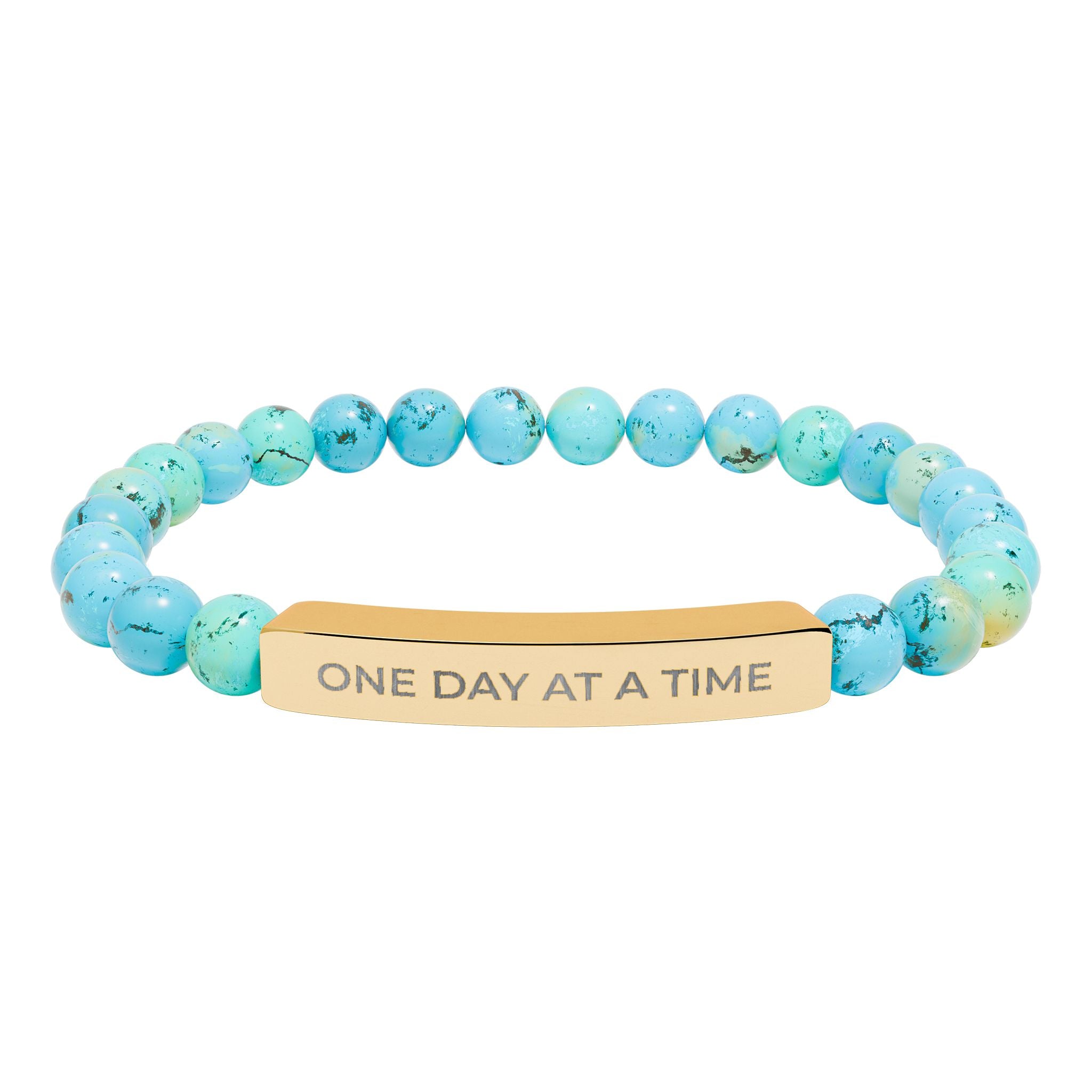 Engraved Natural Stone Stretch Bracelet — "One Day at a Time" Bar