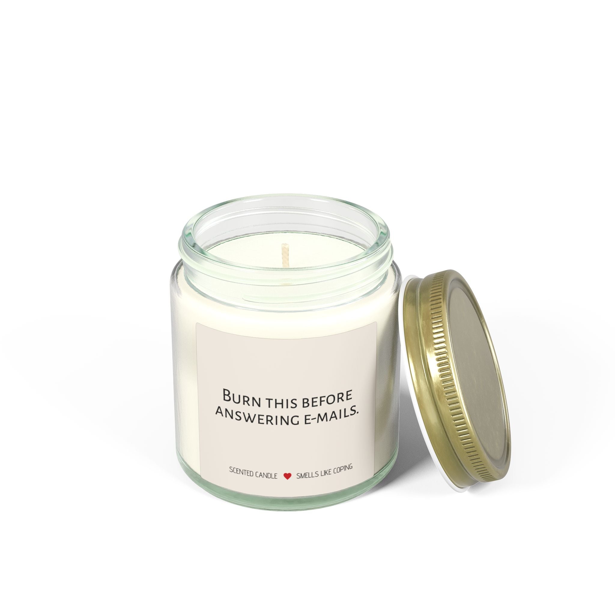 Humorous Scented Candle — "Burn This Before Answering Emails" (Coconut Apricot Wax, 4oz & 9oz)