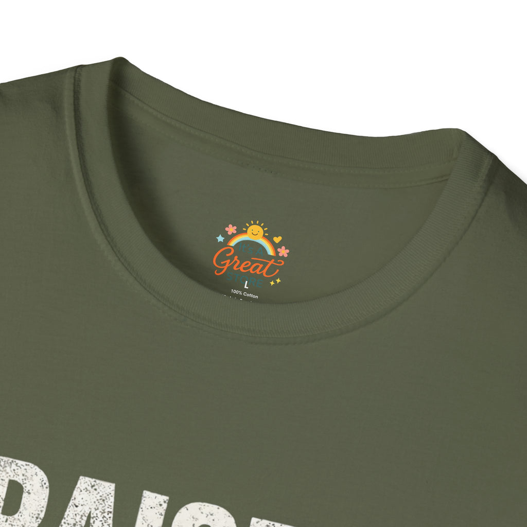 T-Shirt — "Raised by a Strong Woman" Vintage Text Tee