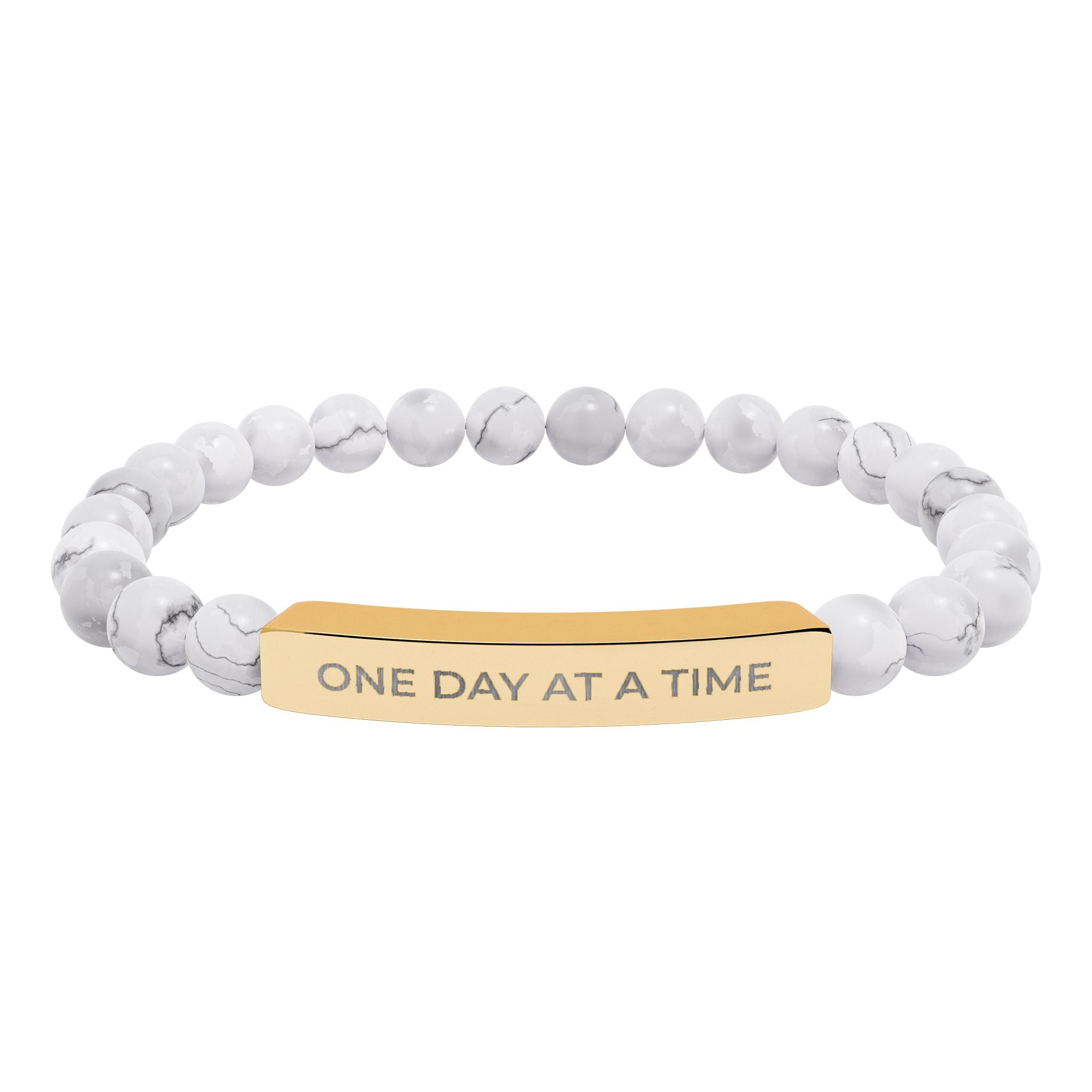 Engraved Natural Stone Stretch Bracelet — "One Day at a Time" Bar