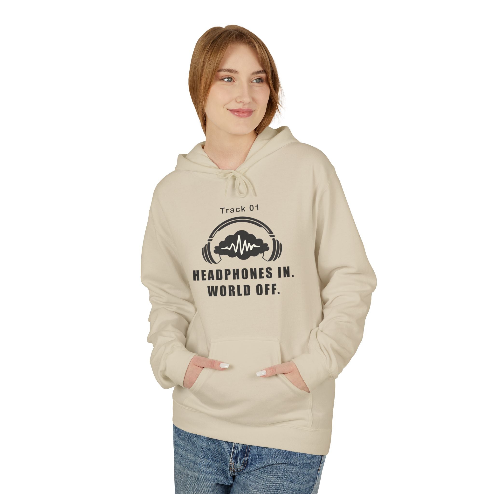 Headphones In World Off Hoodie — Music Lover Graphic Fleece Hoodie