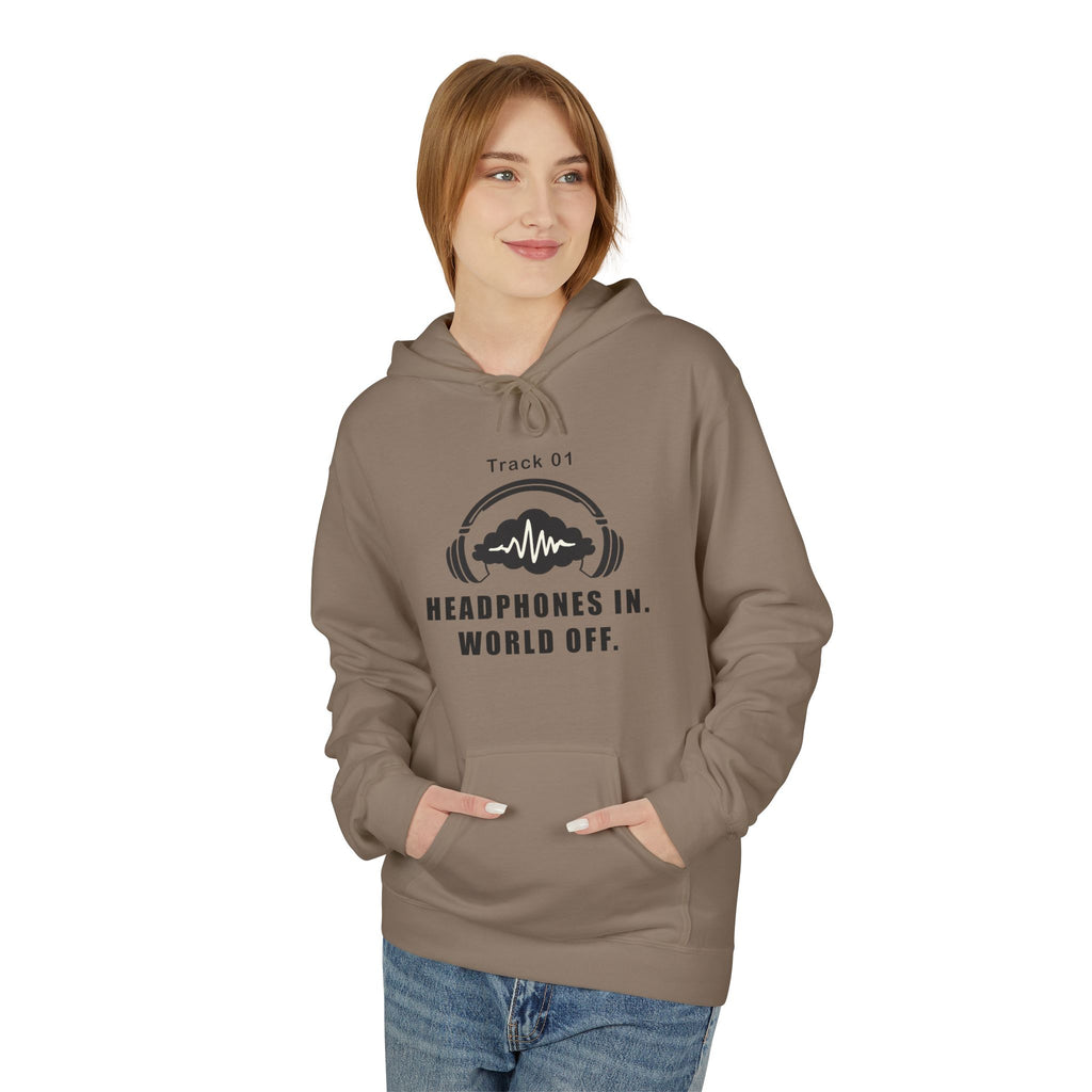 Headphones In World Off Hoodie — Music Lover Graphic Fleece Hoodie
