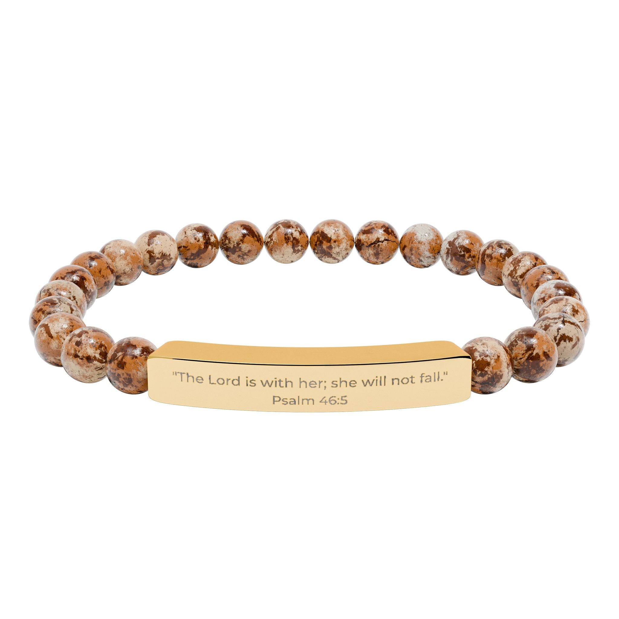 The Lord Is Within Her; She Will Not Fall – Natural Stone Bar Bracelet