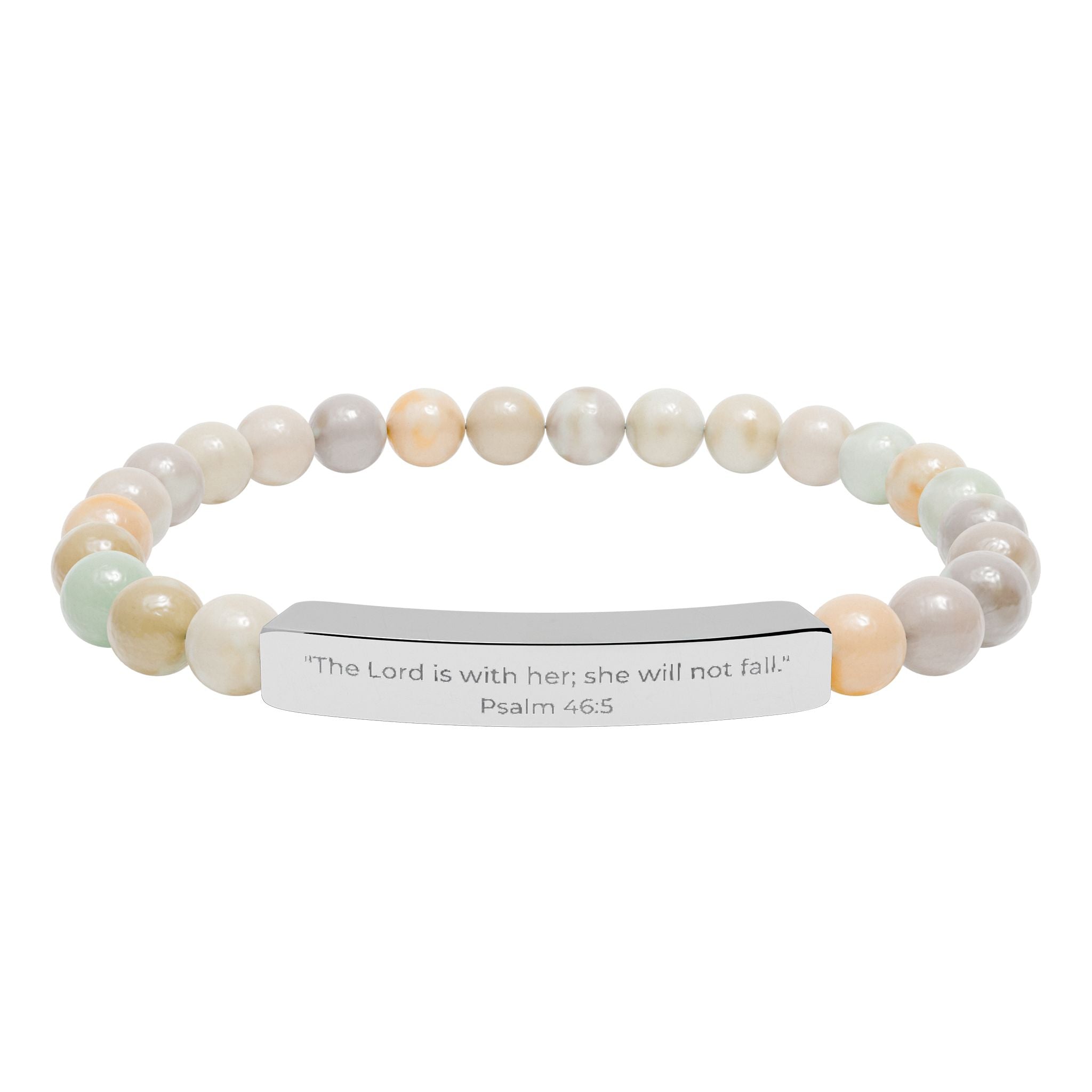The Lord Is Within Her; She Will Not Fall – Natural Stone Bar Bracelet