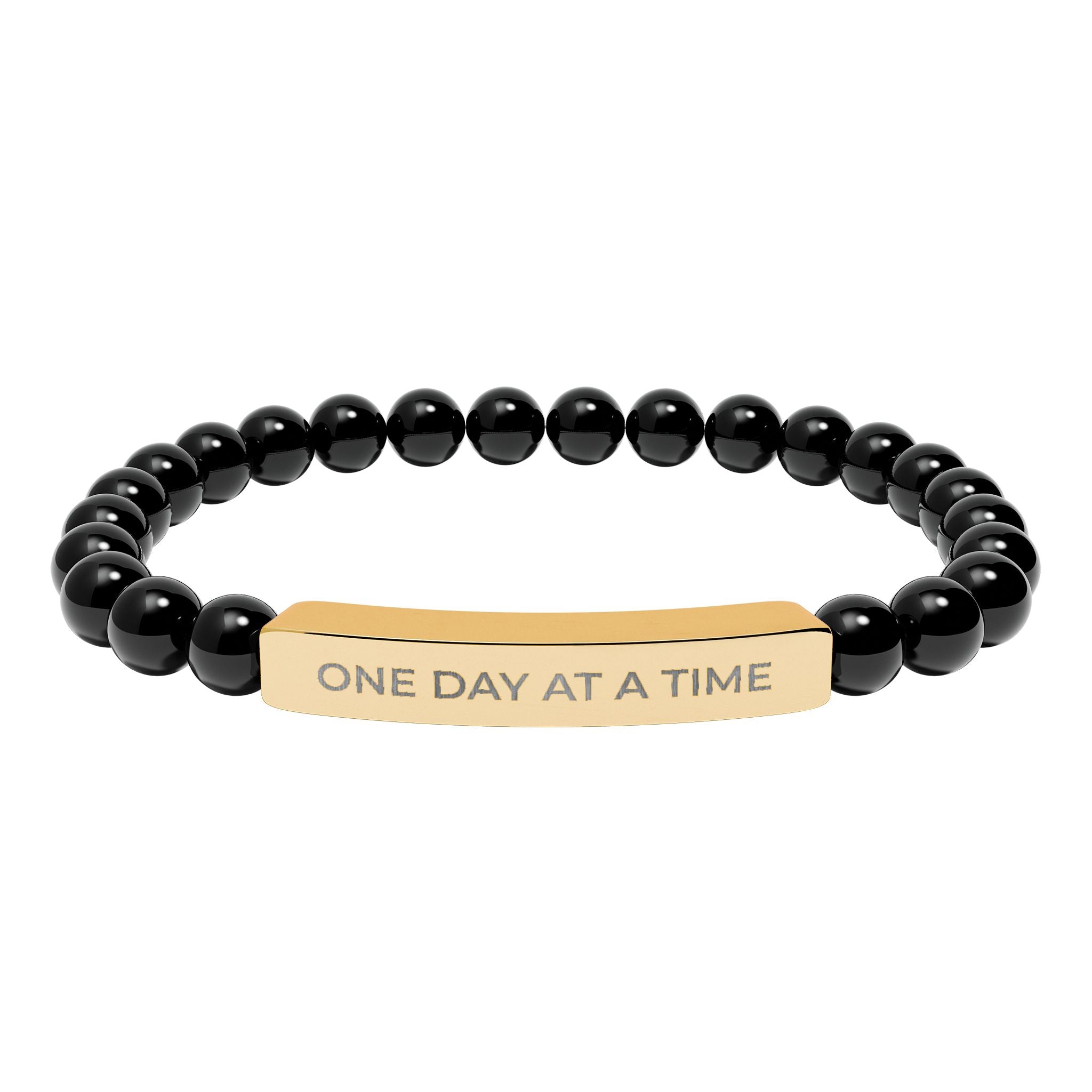 Engraved Natural Stone Stretch Bracelet — "One Day at a Time" Bar