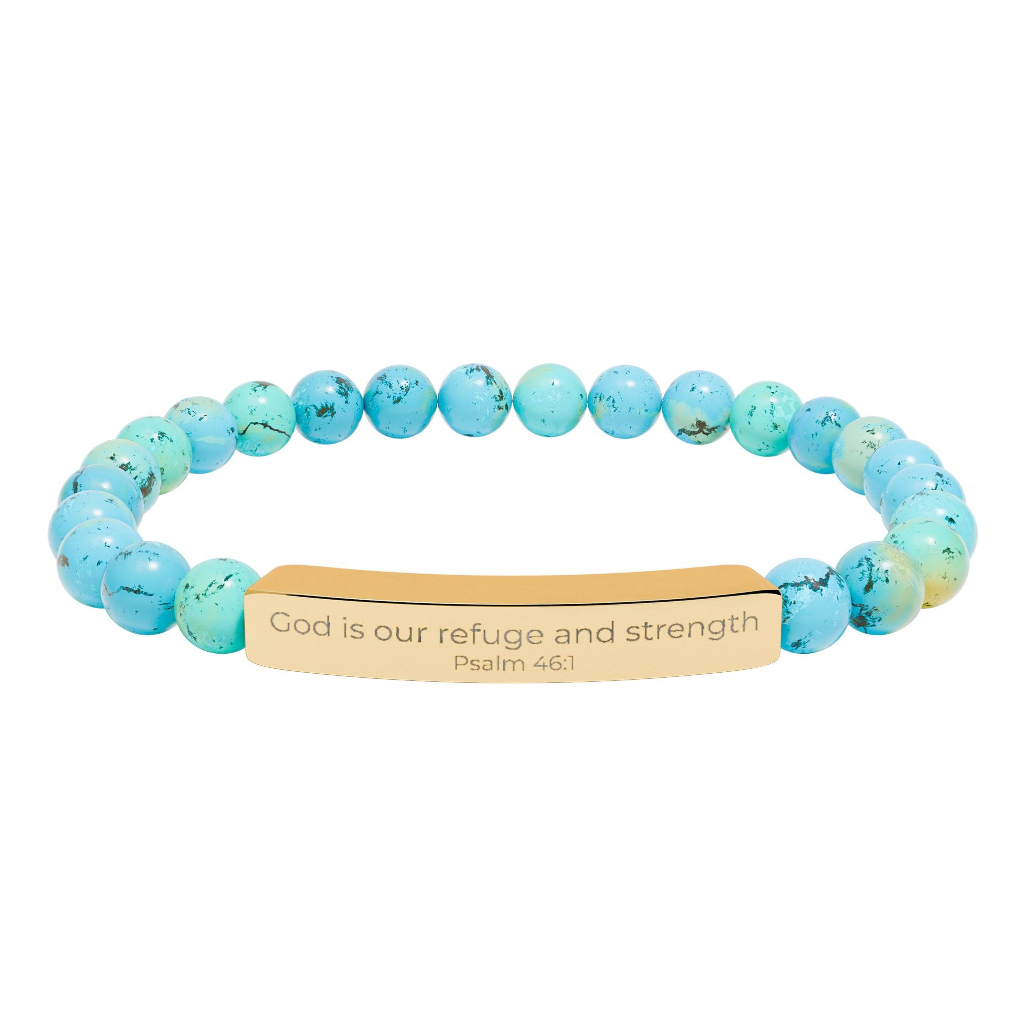 God is our refuge and strength - Natural Stone Bar Bracelet