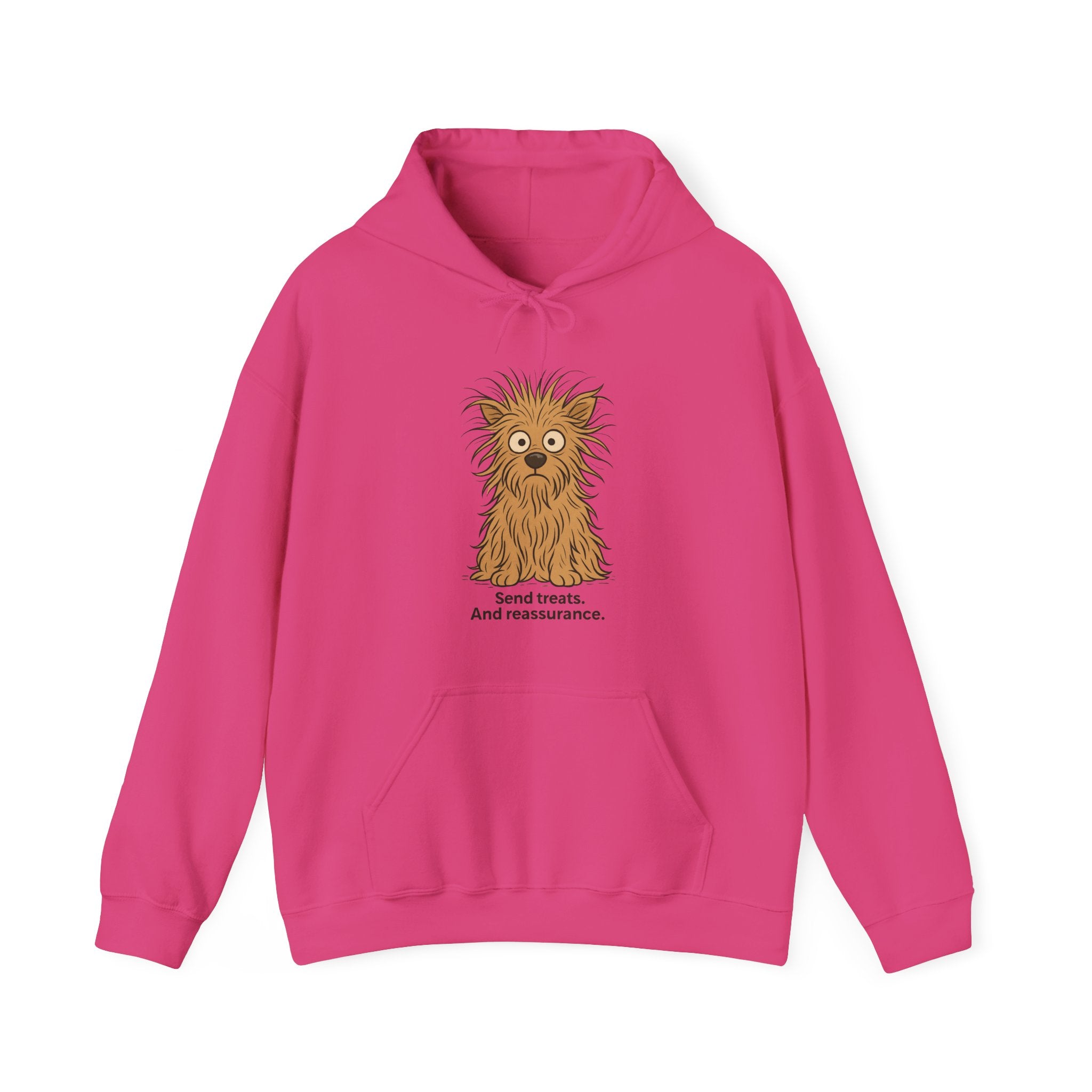 Hoodie — Cute Fluffy Dog "Send Treats and Reassurance" Graphic