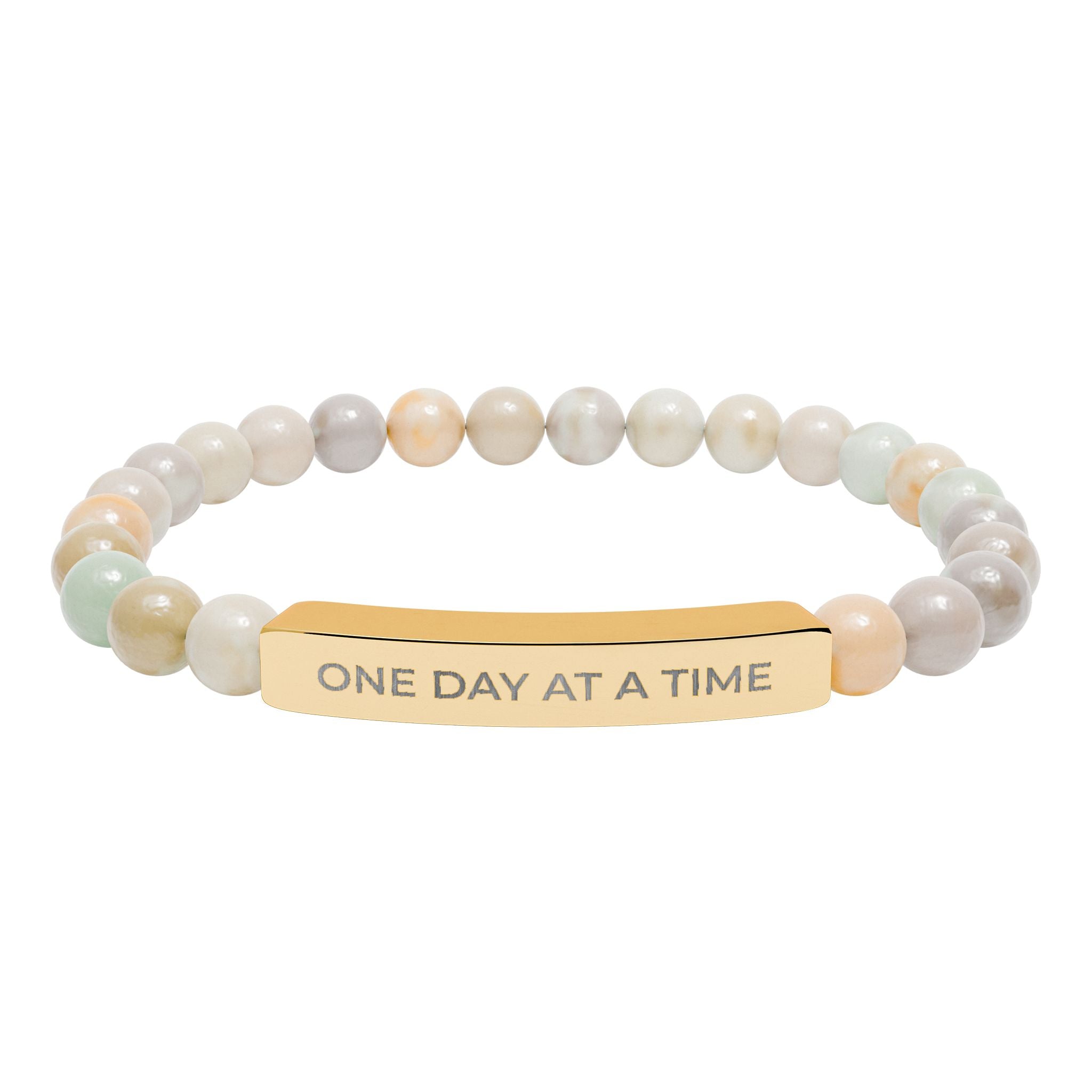 Engraved Natural Stone Stretch Bracelet — "One Day at a Time" Bar