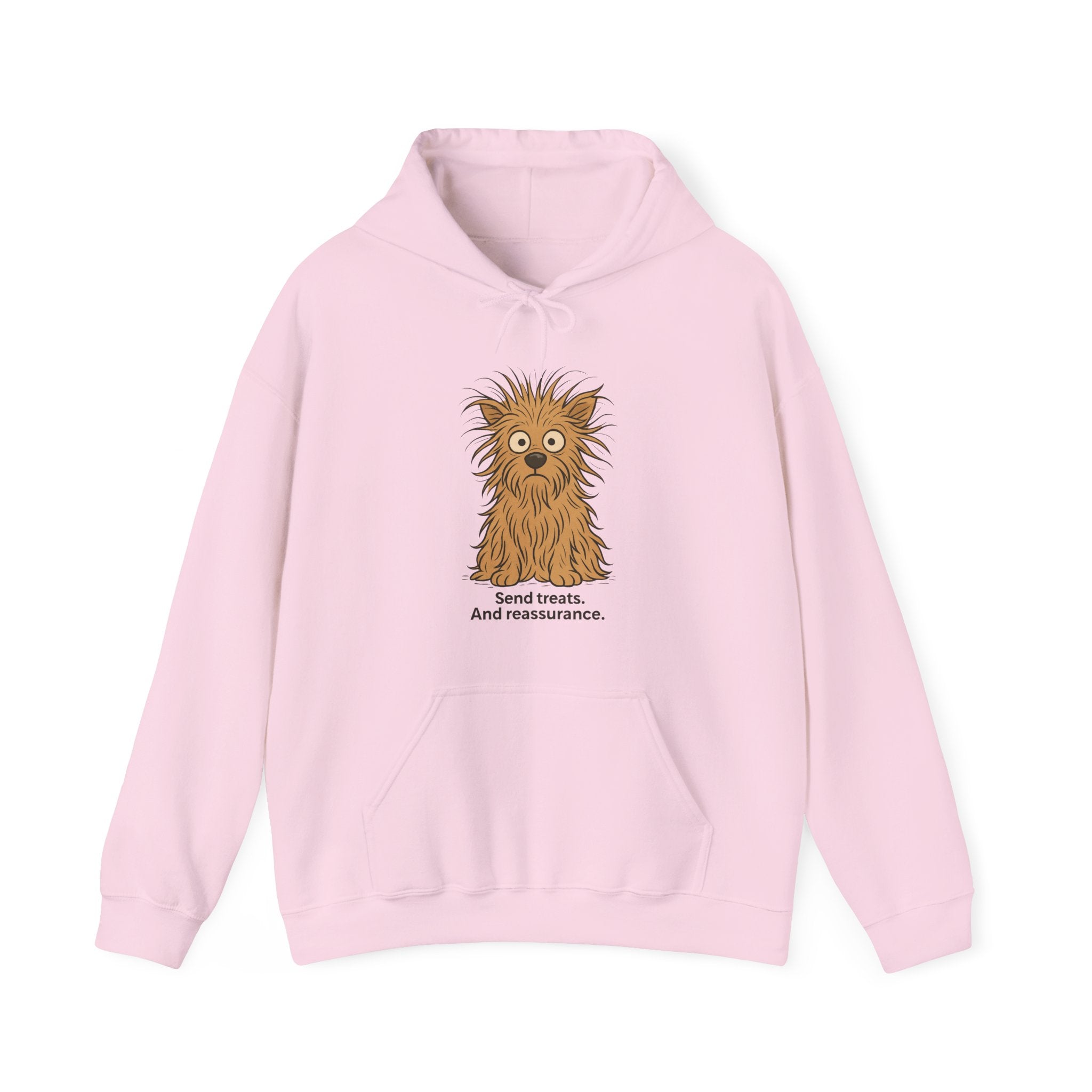 Hoodie — Cute Fluffy Dog "Send Treats and Reassurance" Graphic