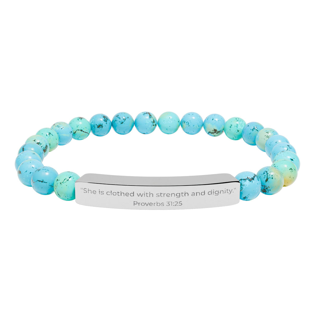 She Is Clothed With Strength and Dignity – Natural Stone Bar Bracelet