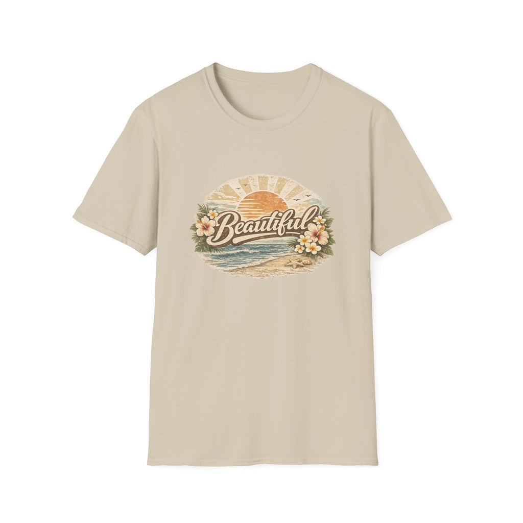 T-Shirt — 'Beautiful' Retro Beach Sunset Floral Graphic Tee