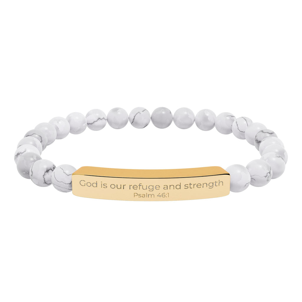 God is our refuge and strength - Natural Stone Bar Bracelet