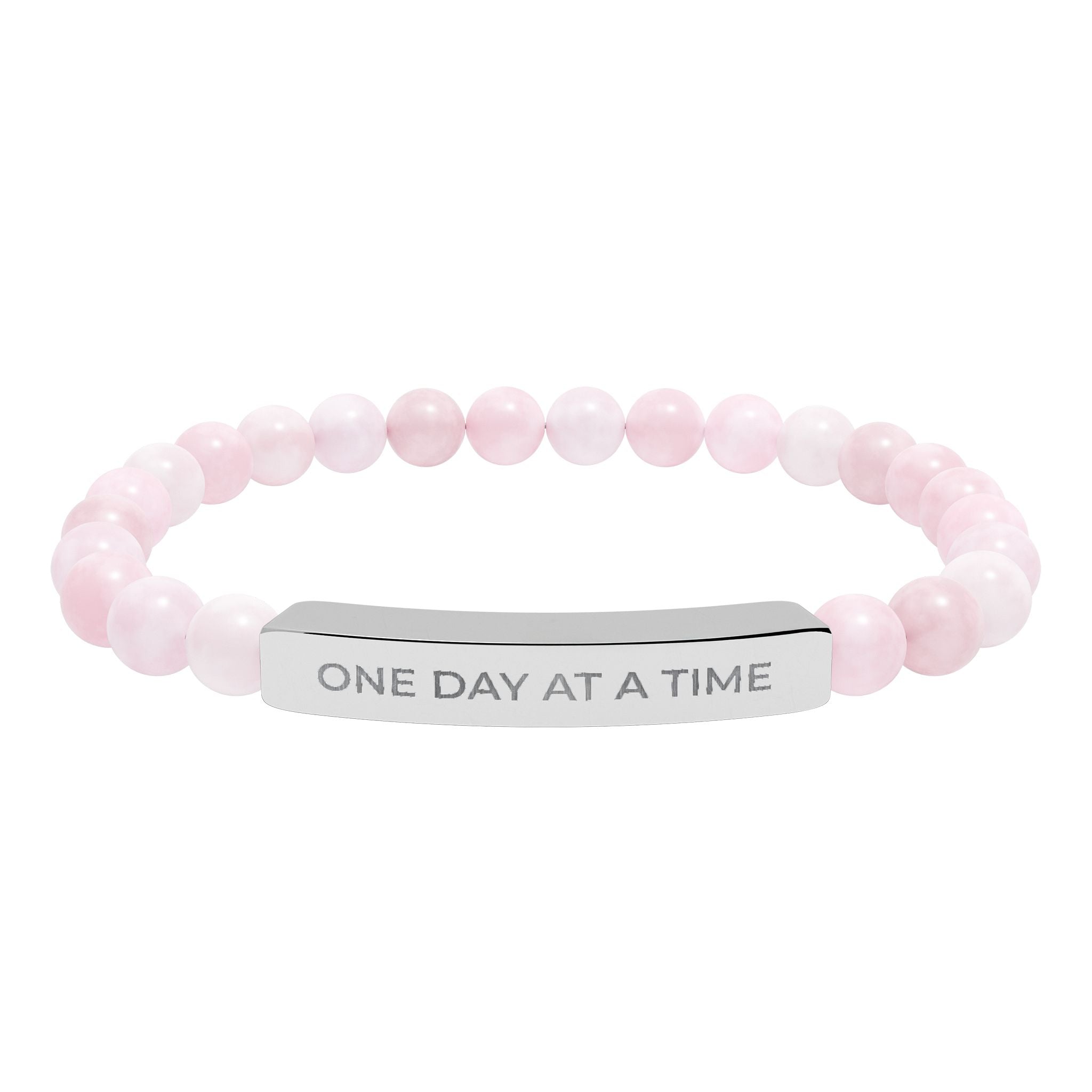 Engraved Natural Stone Stretch Bracelet — "One Day at a Time" Bar