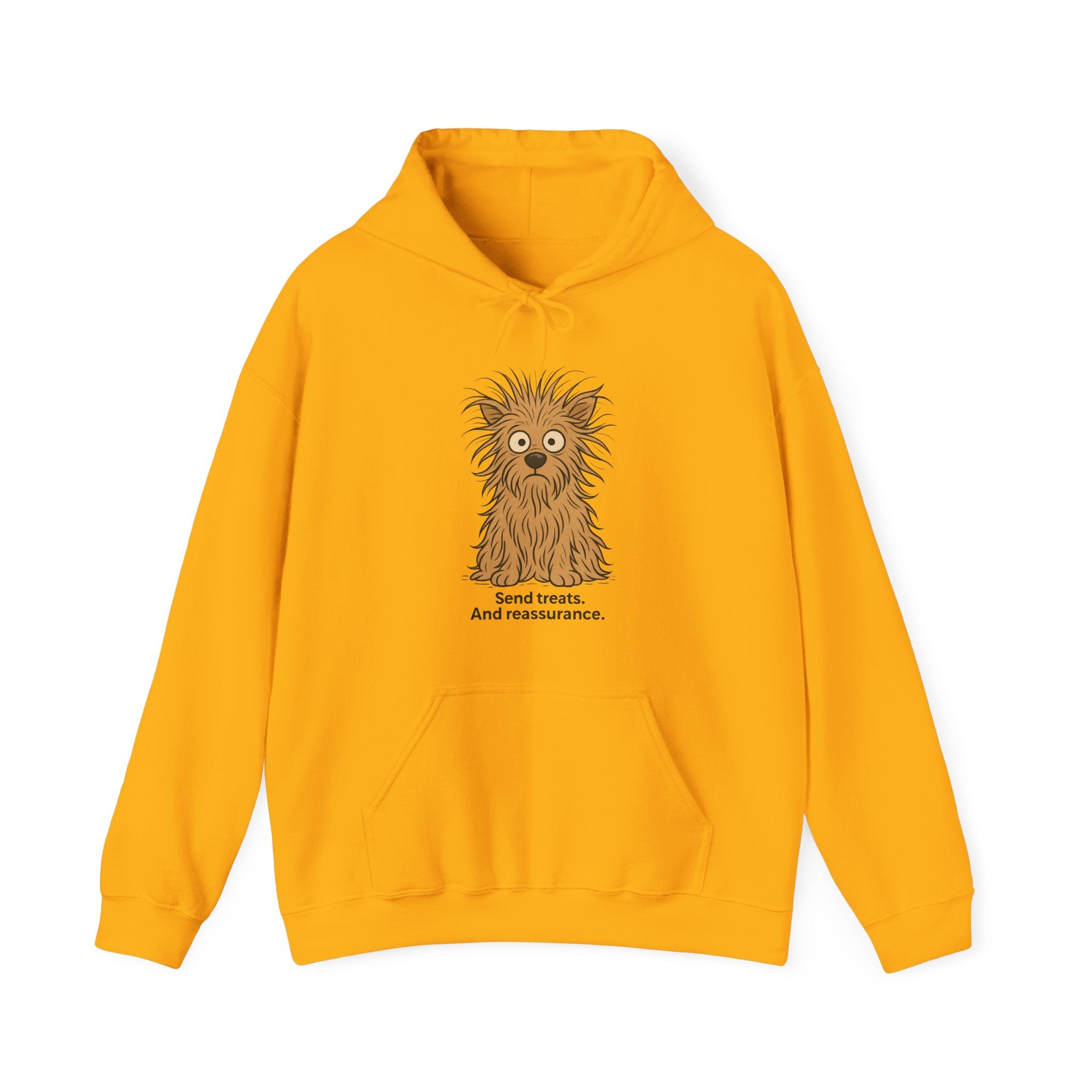 Hoodie — Cute Fluffy Dog "Send Treats and Reassurance" Graphic