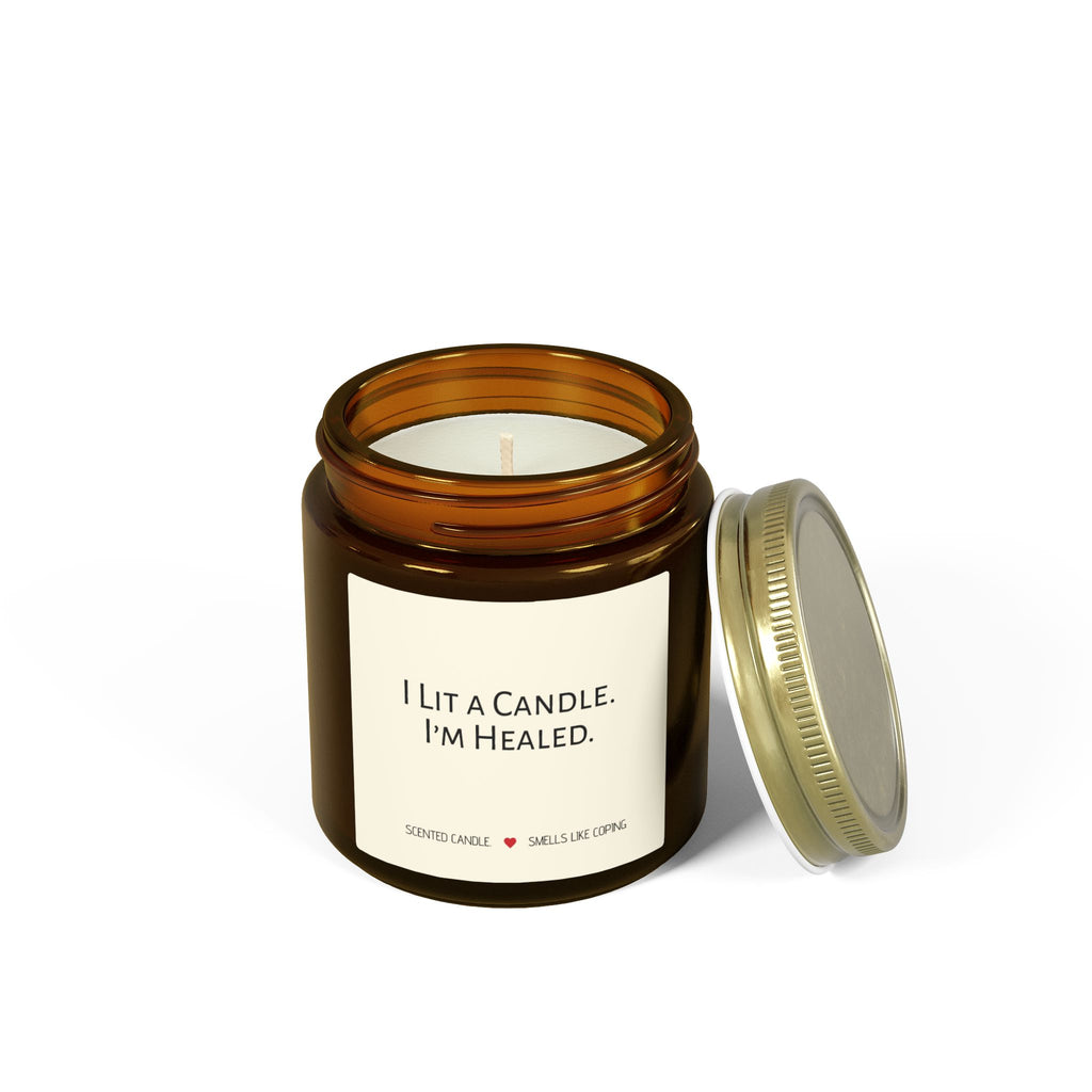 Humorous Scented Soy Candle — Coconut Apricot Soy Jar (“I Lit a Candle. I’m Healed.”)