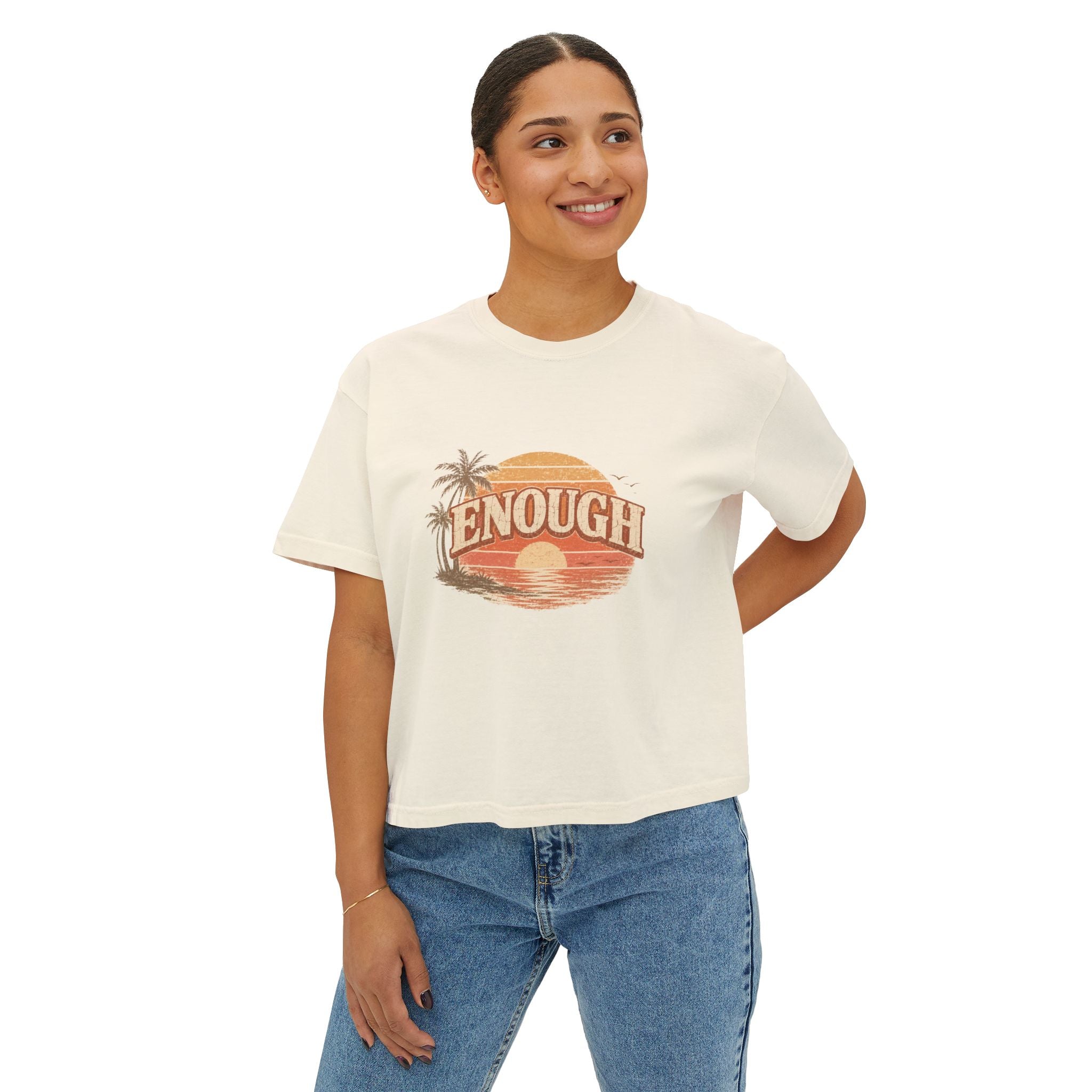 Enough Vintage Sunset Tee — Women's Boxy Graphic Top