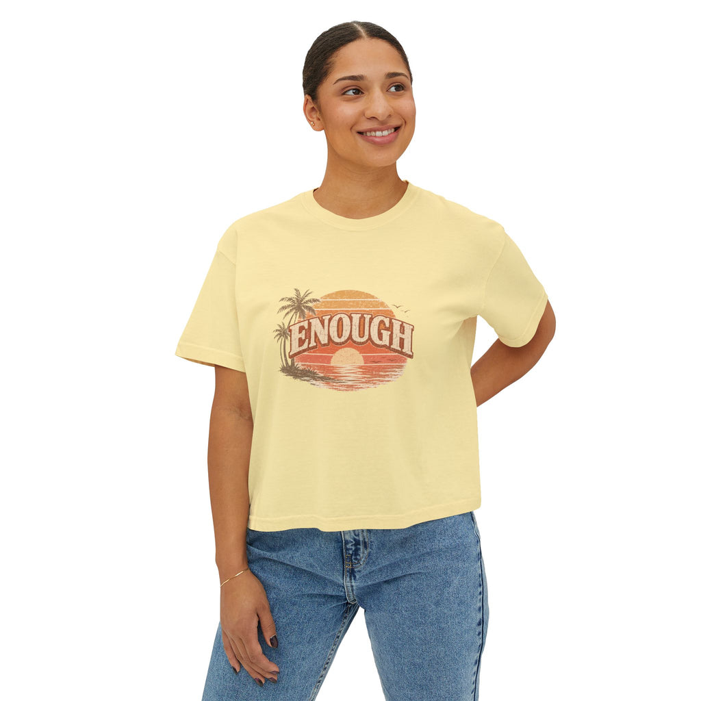 Enough Vintage Sunset Tee — Women's Boxy Graphic Top