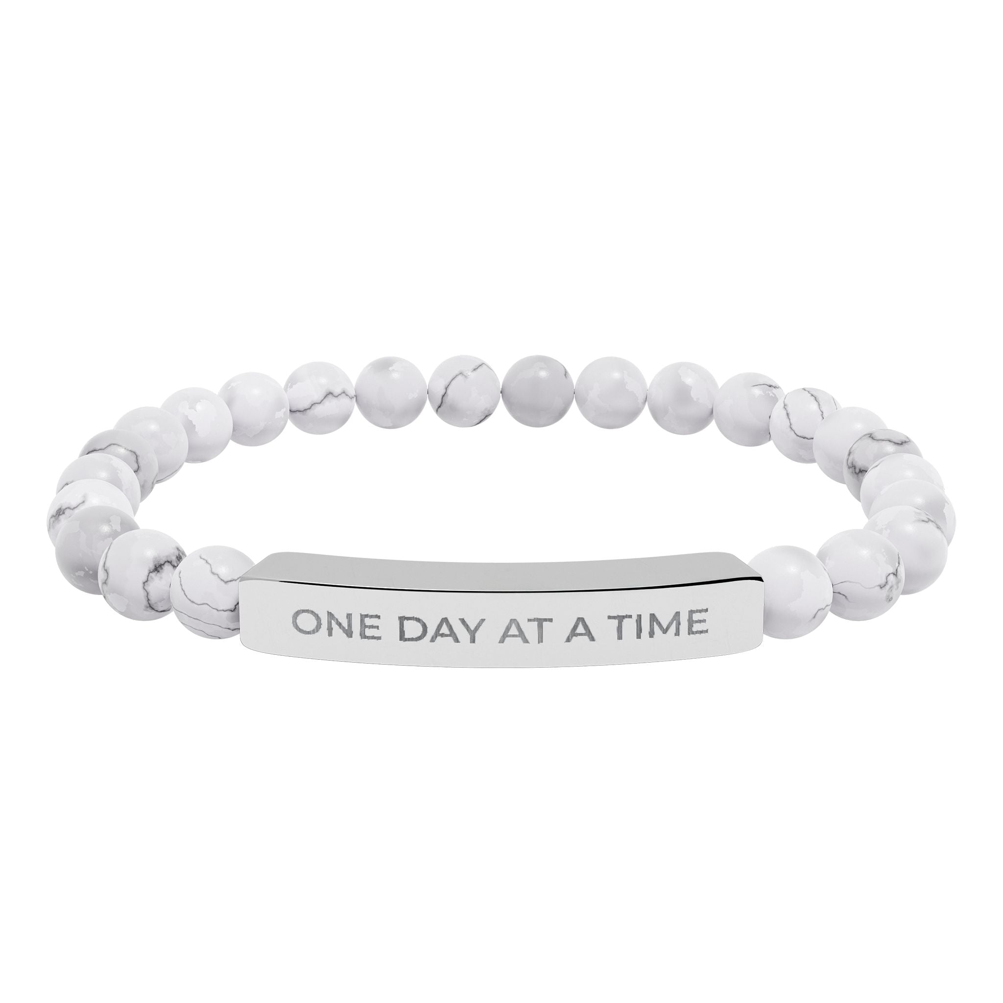 Engraved Natural Stone Stretch Bracelet — "One Day at a Time" Bar