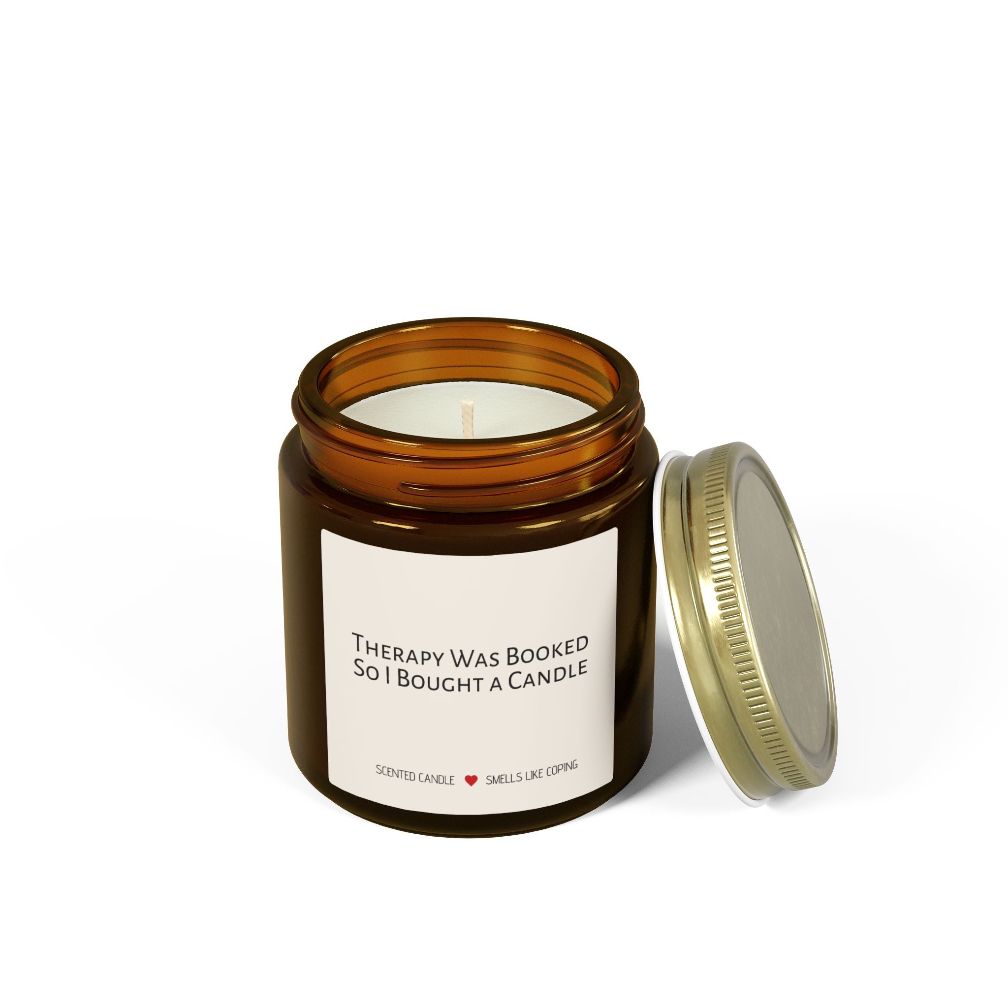 Humorous Scented Candle — "Therapy Was Booked, So I Bought a Candle" (Coconut Apricot Wax, 4oz & 9oz)
