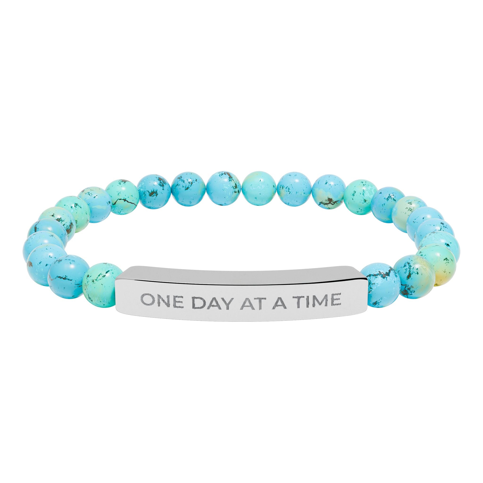 Engraved Natural Stone Stretch Bracelet — "One Day at a Time" Bar