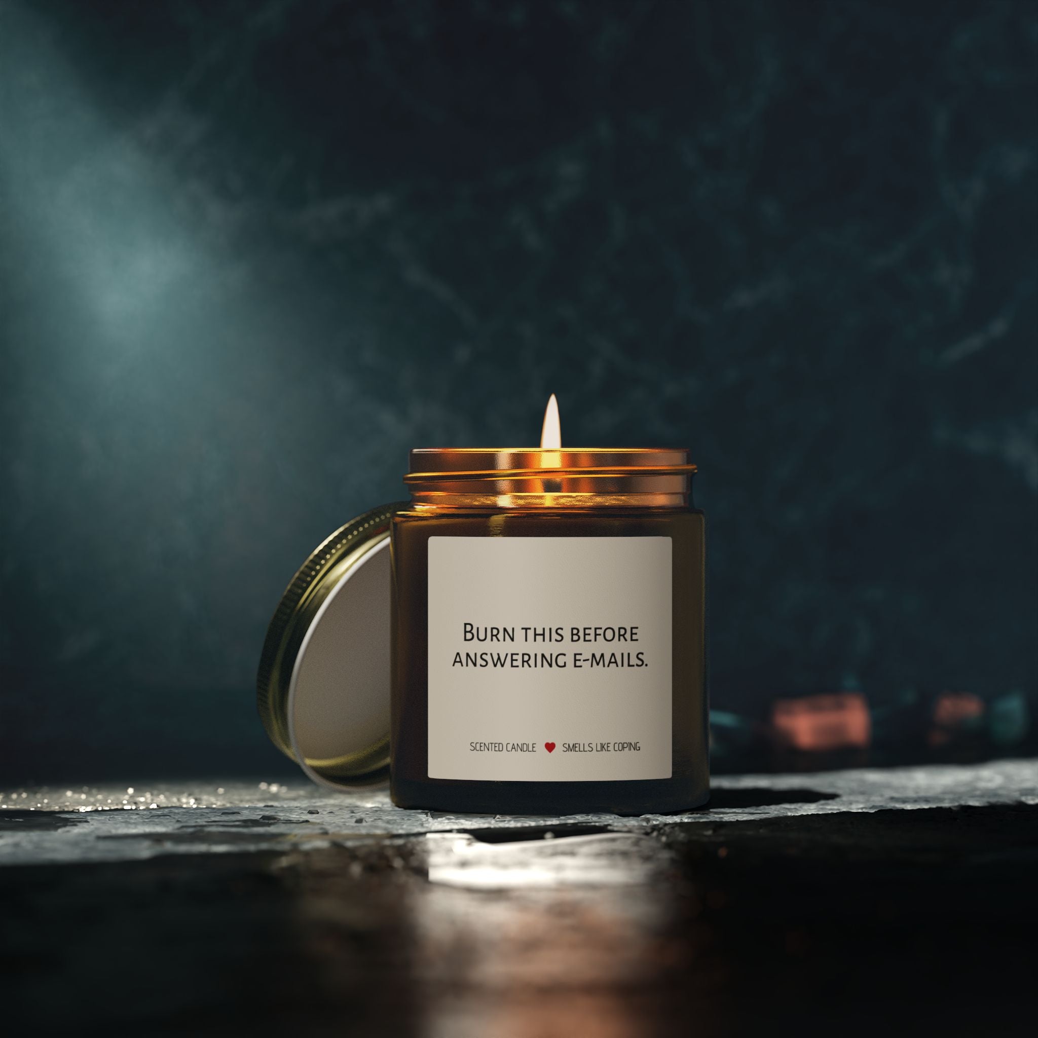 Humorous Scented Candle — "Burn This Before Answering Emails" (Coconut Apricot Wax, 4oz & 9oz)