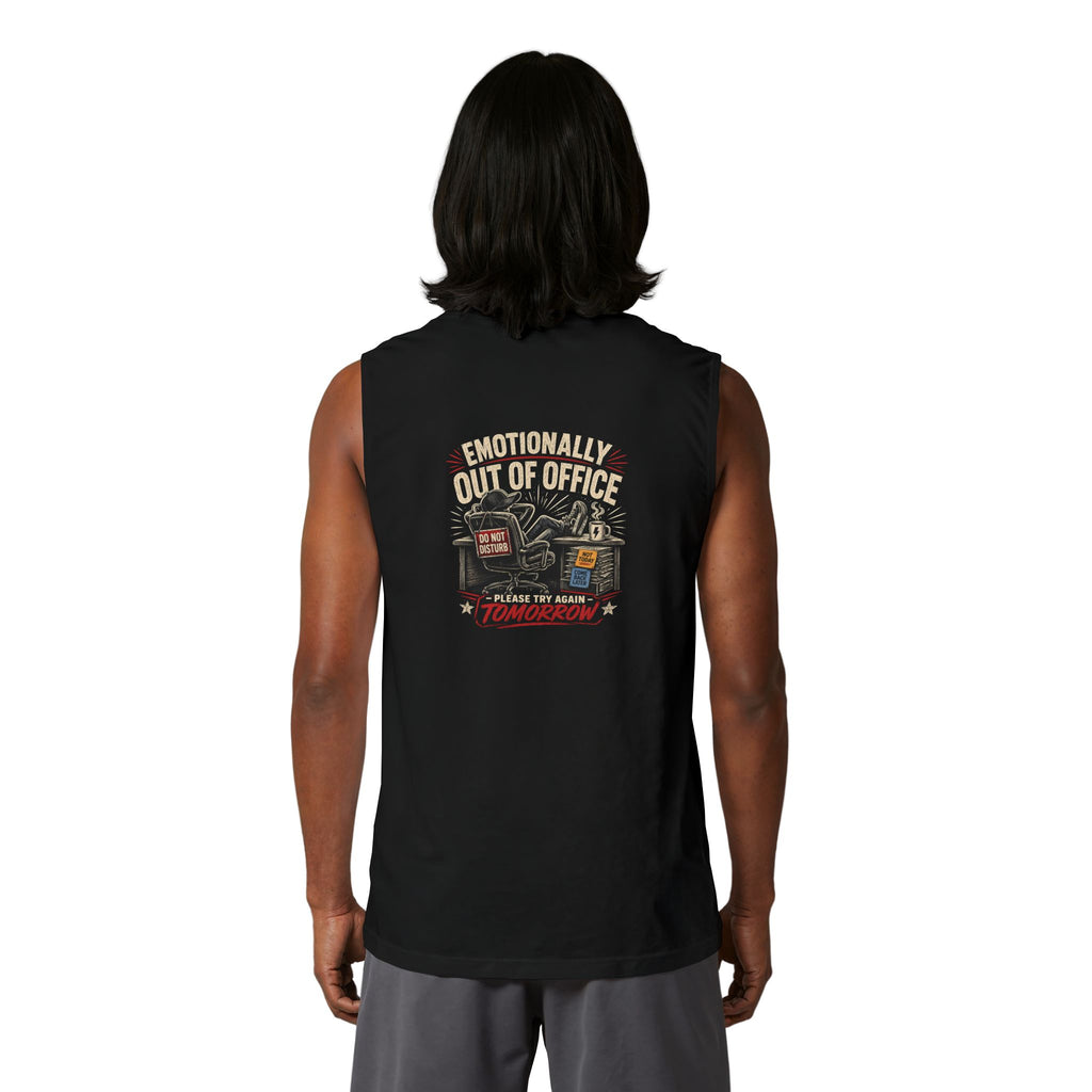 Muscle Tank — "Emotionally Out of Office" Funny Retro Coffee & Couch Graphic